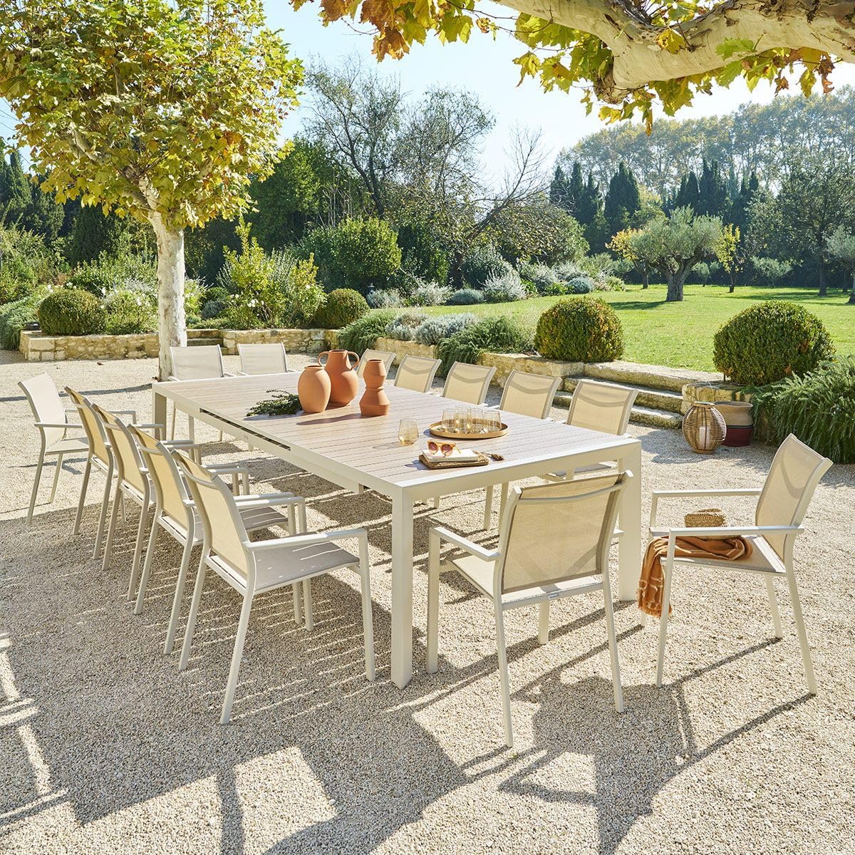 jardinite - Evasion Argile - table extensible 14 places - aluminium bois antirouille, rallonge