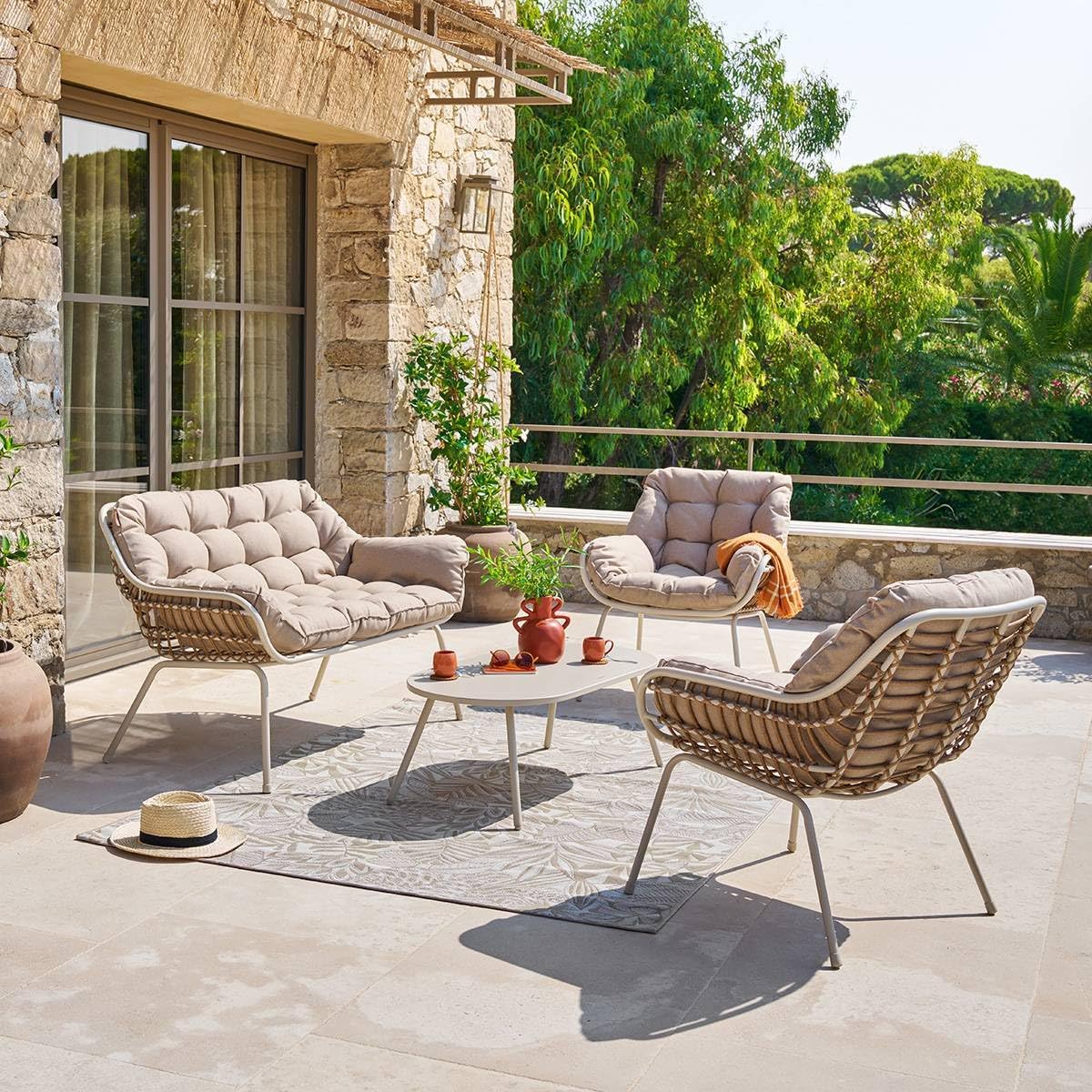 jardinite - Paopao Beige/Argile - salon 4 places - anti-rouille, coussins confortables
