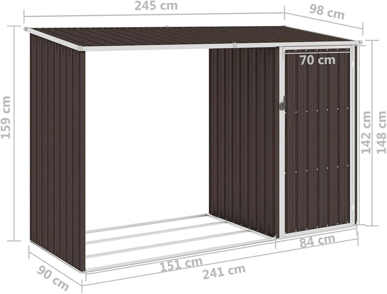 Abri à bois de jardin – 245x98x159 cm – acier galvanisé marron – grande capacité