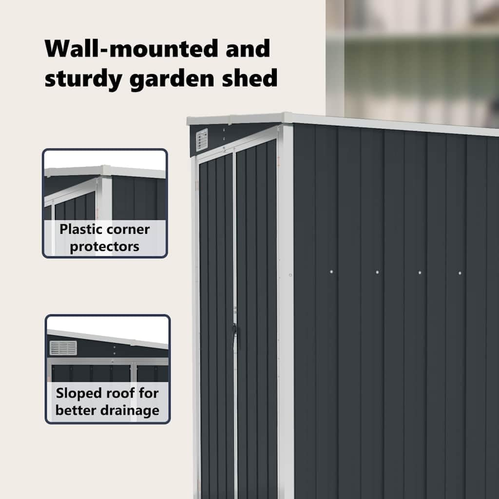 jardinite Remise de Jardin Murale Anthracite 118x100x178 cm Acier,Structures extérieures, Cabanes & abris de Jardin,316219