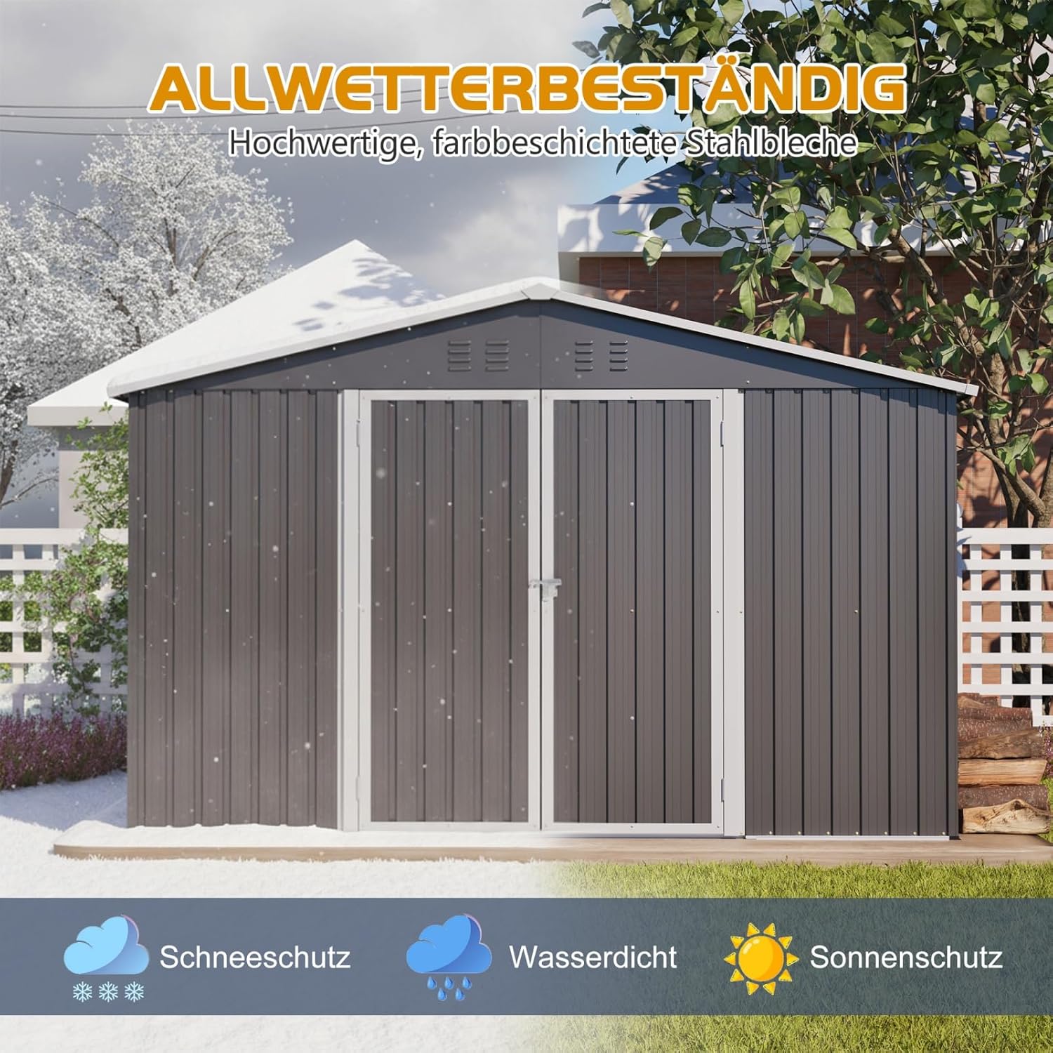 Abri de jardin - métal galvanisé 10x8 FT - spacieux, résistant intempéries, toit incliné
