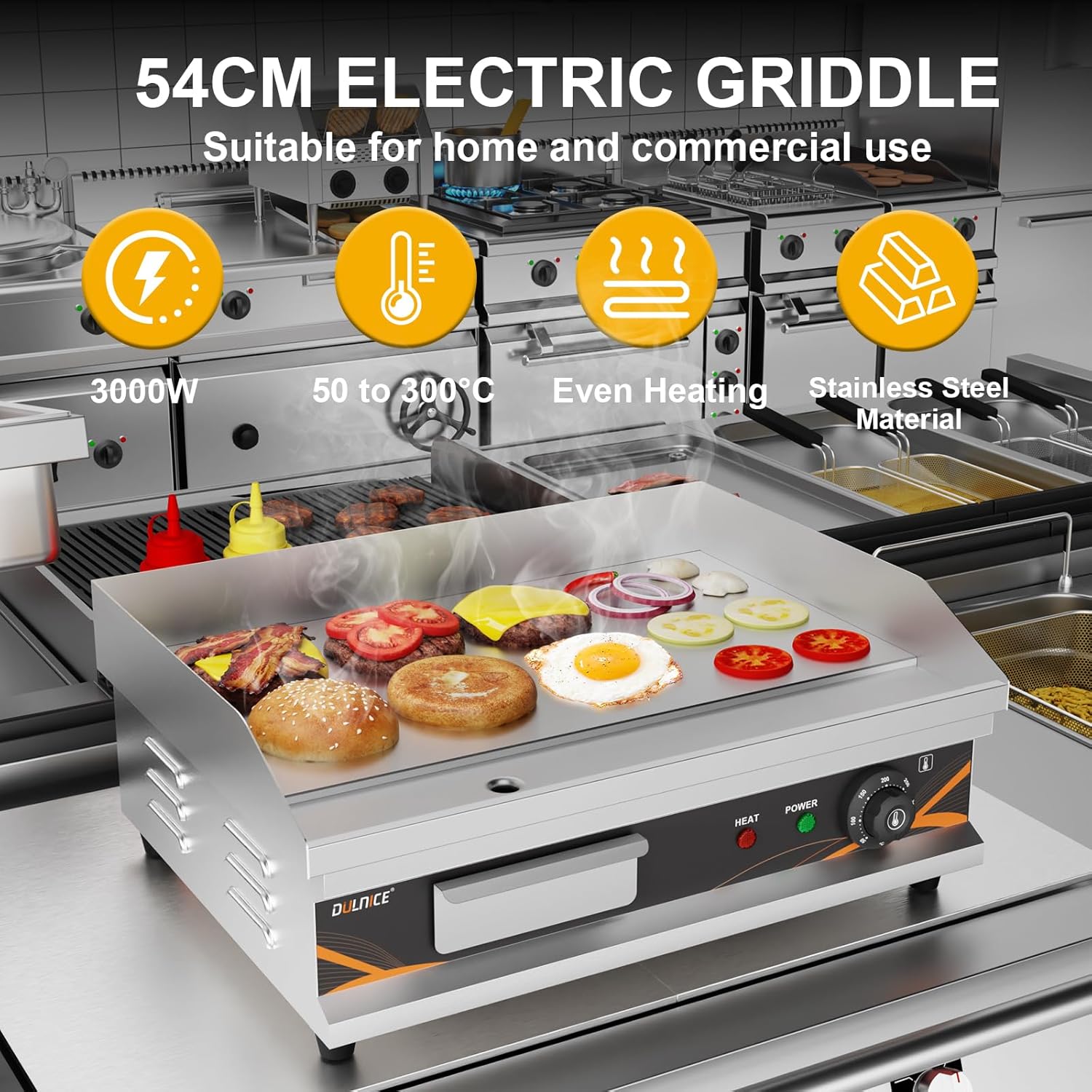 Plancha électrique - Inox 3000W - grande surface de cuisson, grill pro