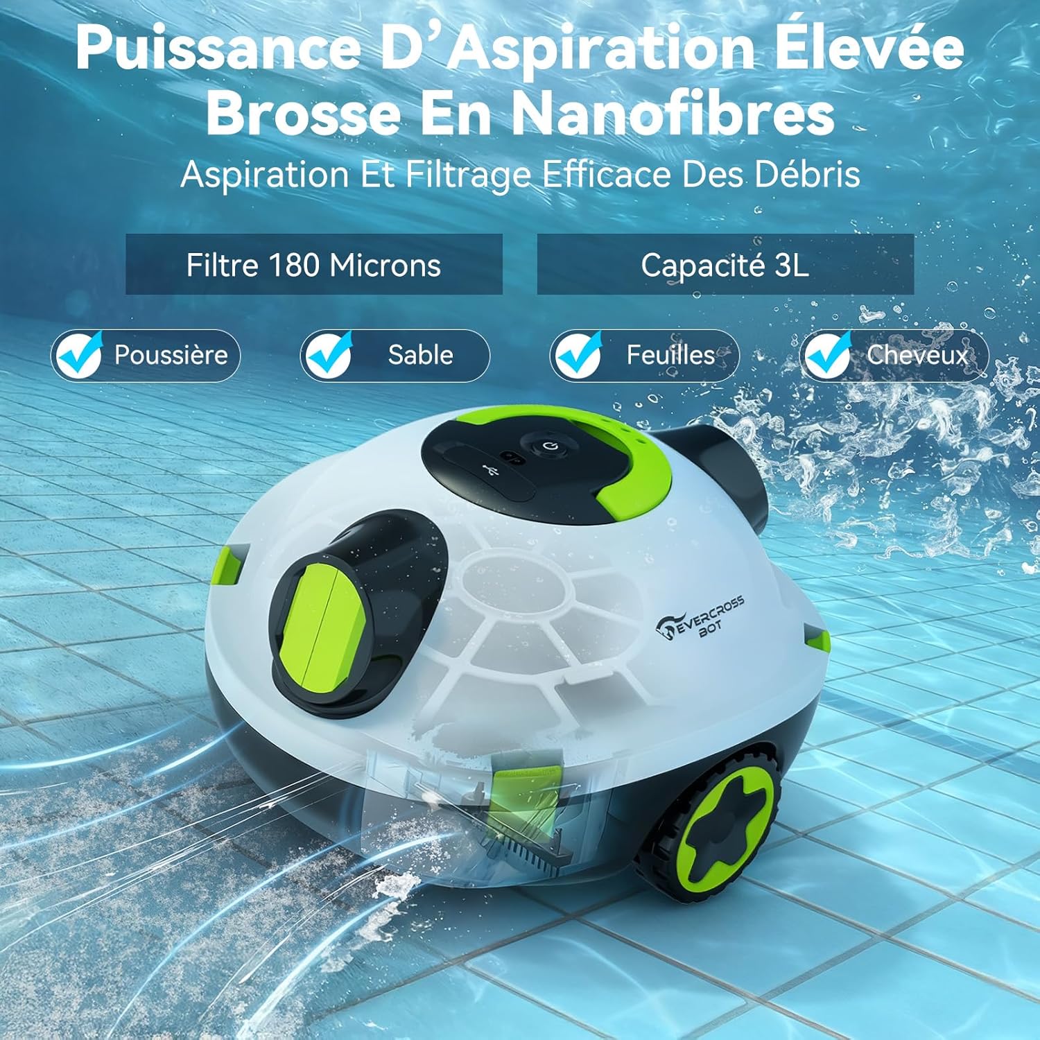 Y10 Robot Piscine, Robot Piscine sans Fil pour Le Nettoyage des Sols, Robot pour Piscines Hors Sol 100Min &120㎡, Stationnement Automatique, Robot Aspirateur Piscine Filtre 180μm (Blanc)