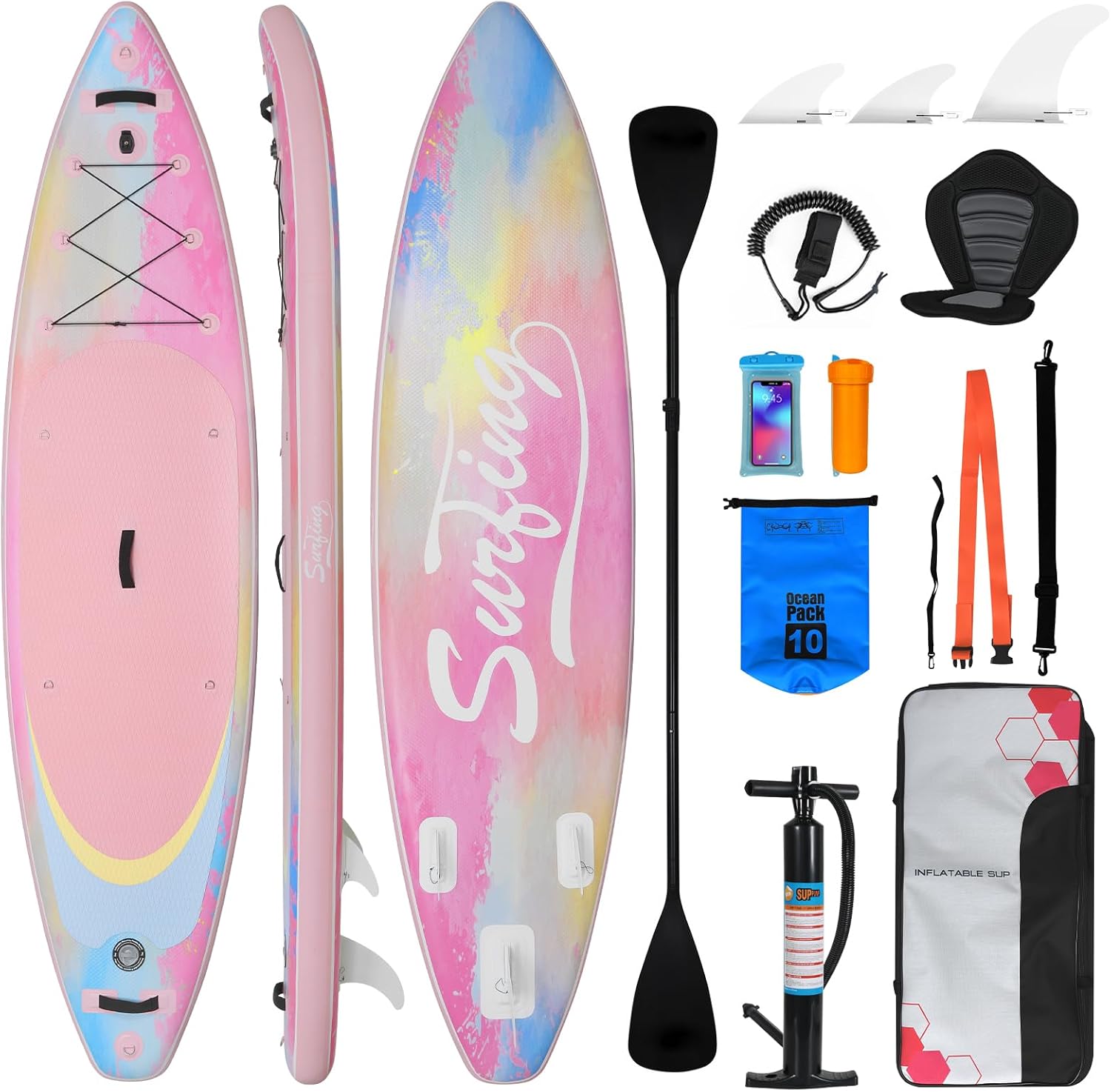 jardinite - Paddle Gonflable Série Adulte - 320/335cm - 2 places, siège kayak, pagaie alu, support caméra, pompe, 150kg