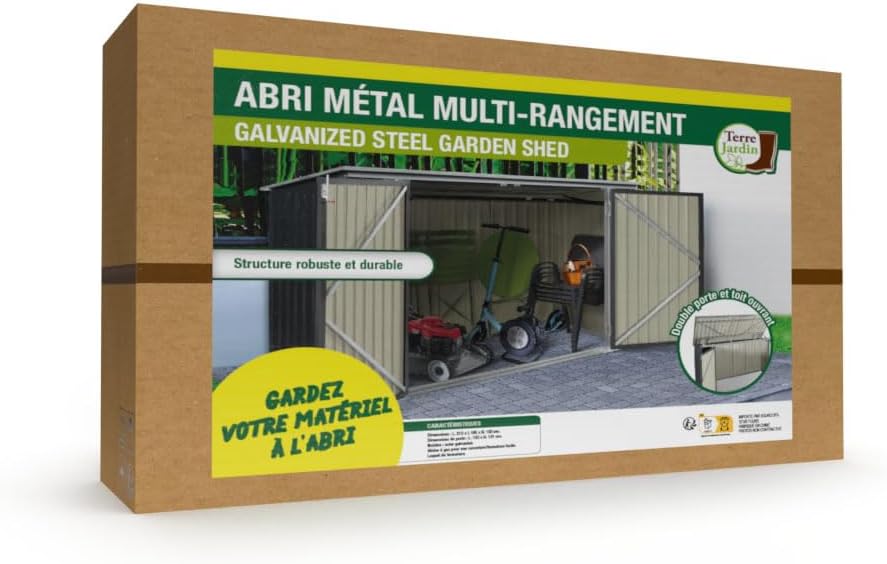 jardinite - Abri de jardin métal 210x105x130cm - toit ouvrant, double porte, rangement vélos