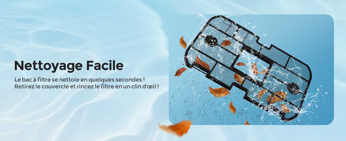 Le texte indique « Nettoyage facile ». Schéma technique montrant les indicateurs de nettoyage ou de maintenance d'un appareil avec plusieurs flèches pointant vers différentes sections.