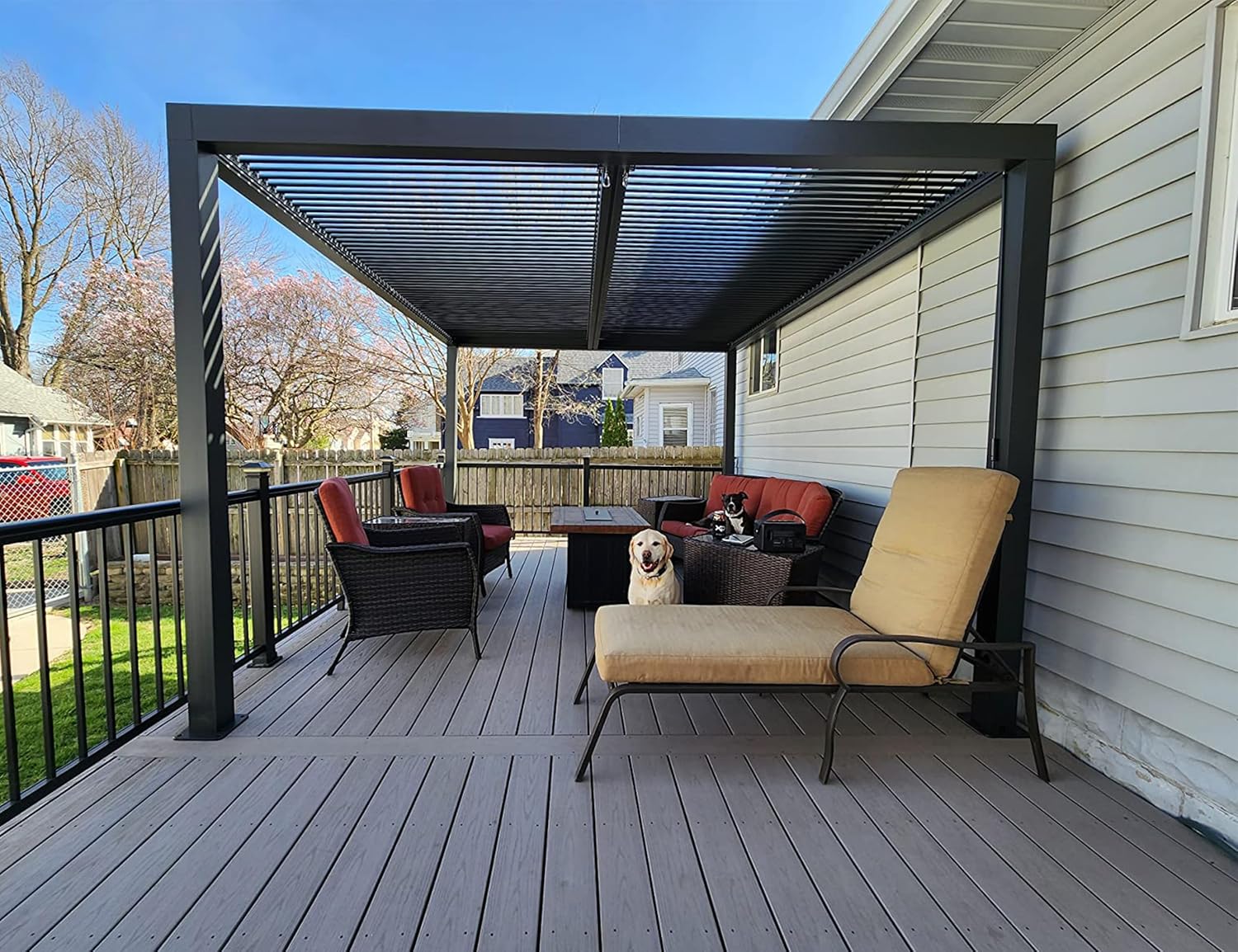 jardinite Pergola Bioclimatique 4,24 x 3 m Pergola Aluminium Lames Orientables Superficie 12,72 m² Tonnelle de Jardin Exterieur Belvédères pour Patio Terrasse Exterieur, Gris