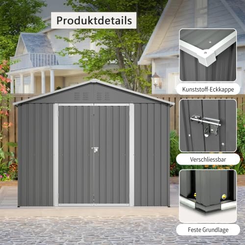 Abri de jardin métal - 8x6m, porte rabattable, résistant intempéries