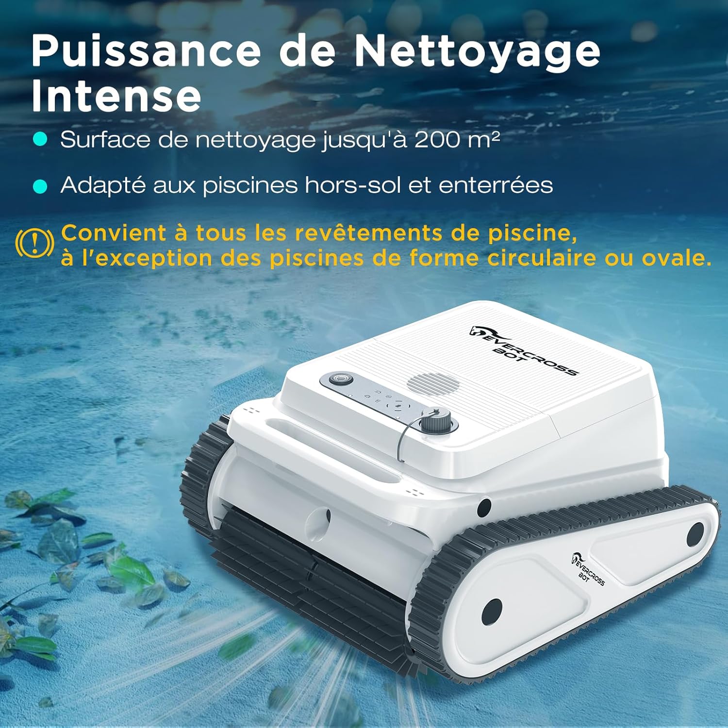 Robot piscine - U8 - autonomie 120min, contrôle app, 200㎡, sans fil