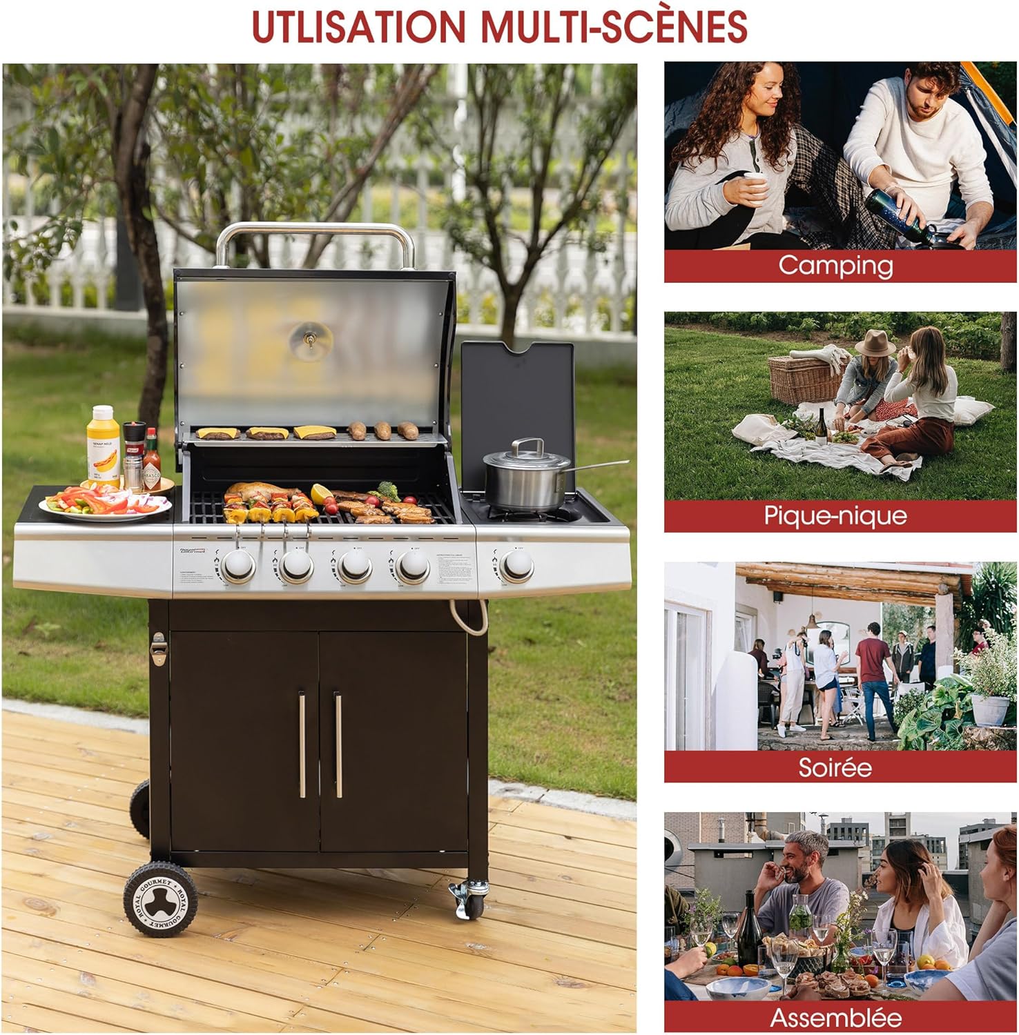 jardinite – Barbecue Série 4+1 – 14,5kW, inox, tablettes, 2 portes