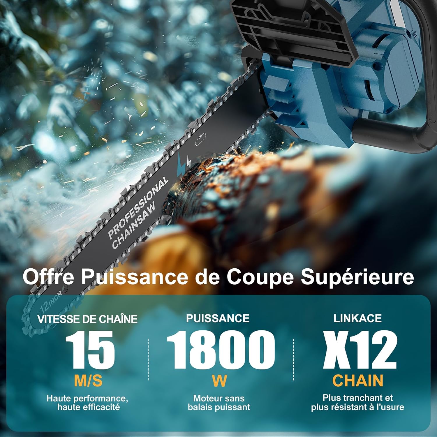 PowerCut - X13 série - tronçonneuse 12 pouces - 2x4000mAh, brushless 1800W PowerCut X13