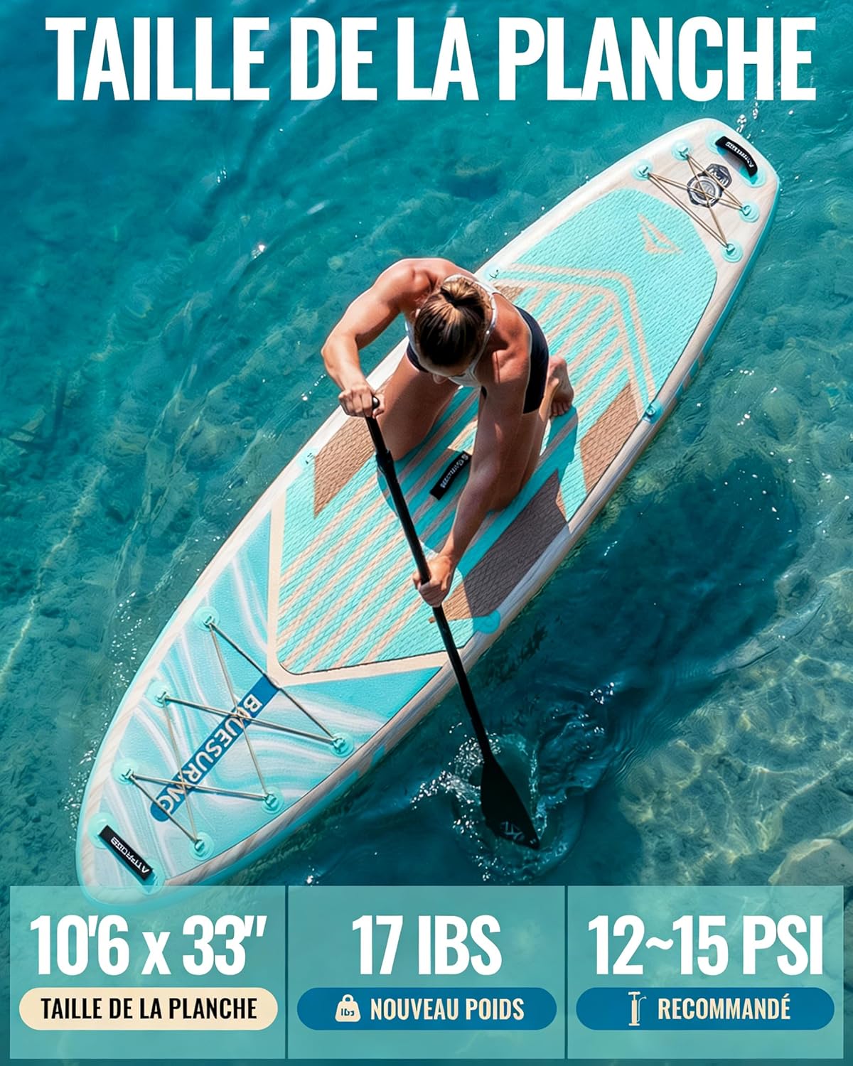 Stand Up Paddle Gonflable Adulte avec Siège Kayak & Accessoires, 320x84cm Planche de Sup Extra Large pour 2 Personnes, Charge 200kg, Kayak Gonflable 2 Places Stable et Antidérapant pour Surf