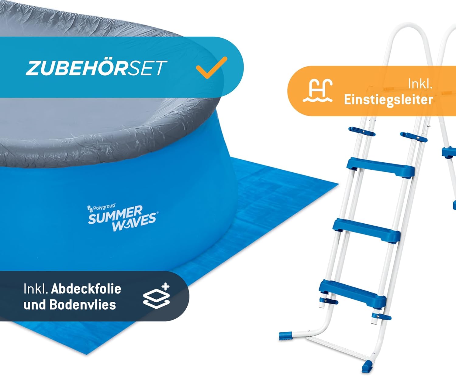 jardinite Quick Up Kit complet de piscine - Ovale - 457 x 305 x 107 cm - Bleu - Piscine hors-sol et piscine avec pompe à filtre, échelle, tapis de sol et bâche