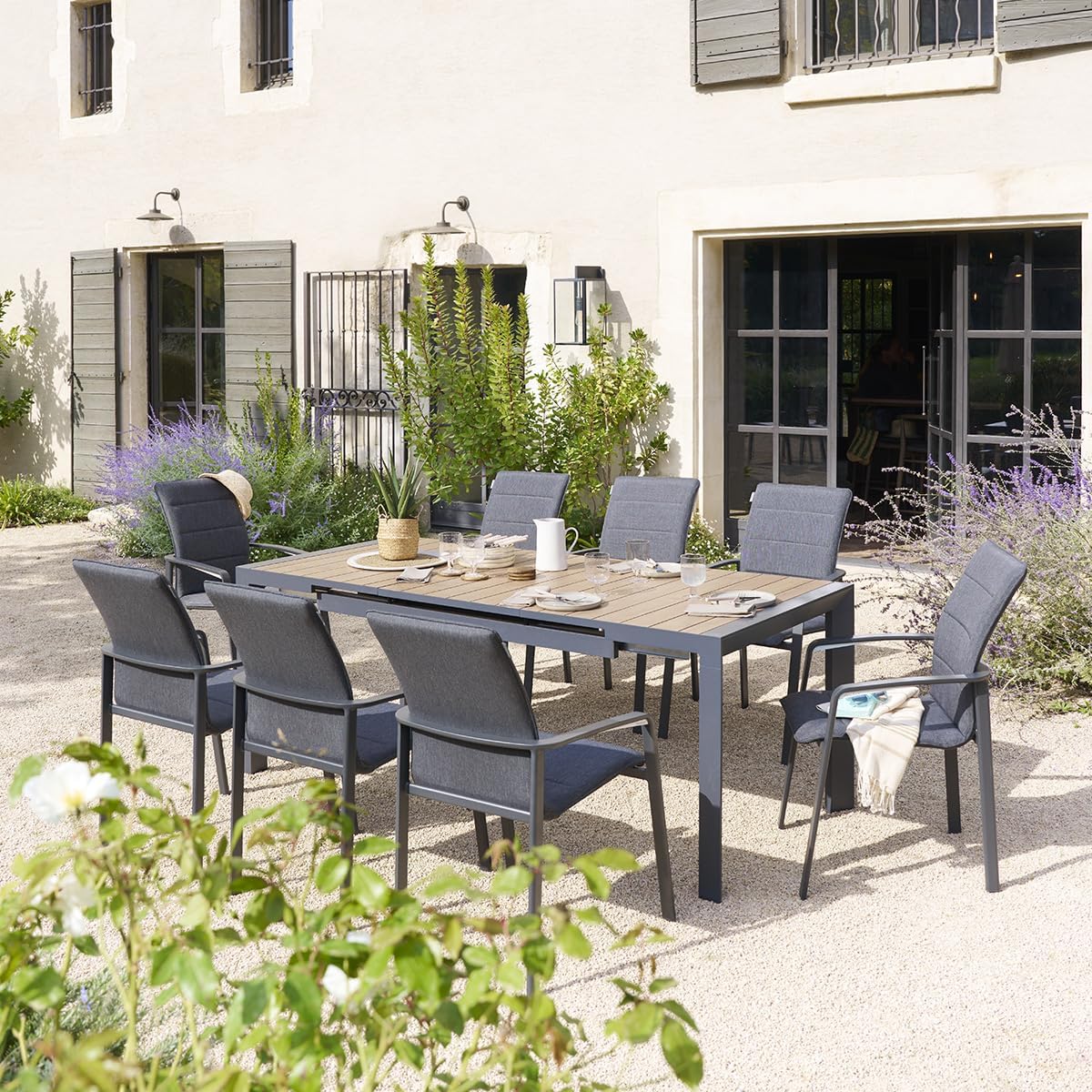 jardinite - Evasion Extensible 8 places - aluminium antirouille - effet bois