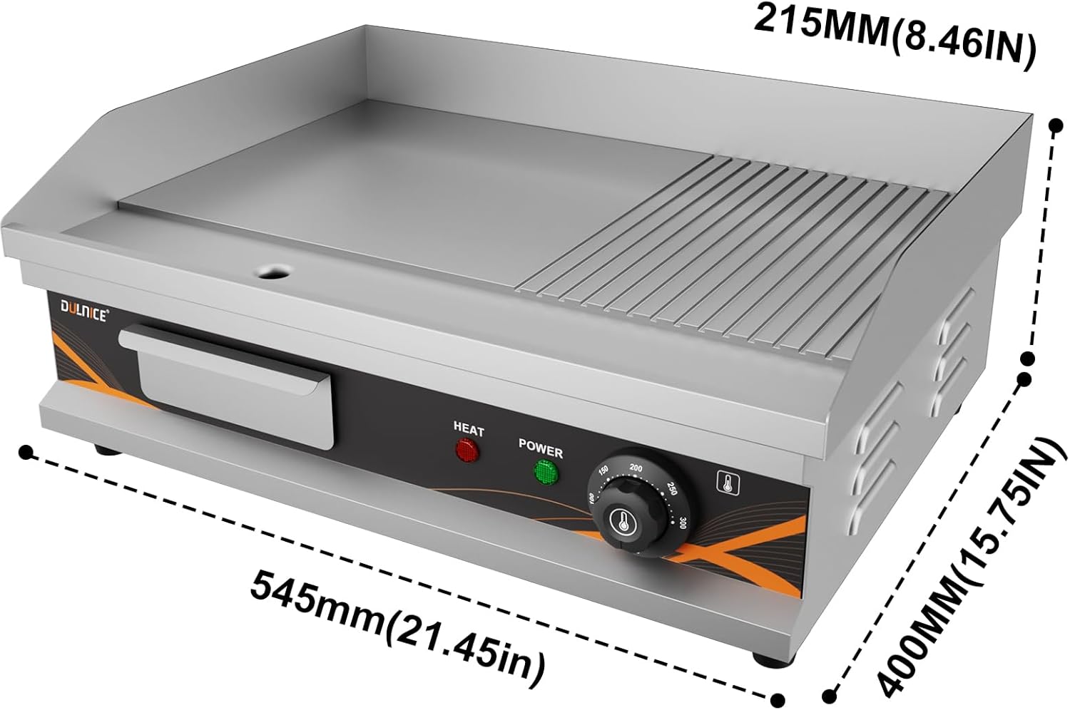 Plancha électrique - surface lisse/rainurée - inox 3000W - cuisson pro
