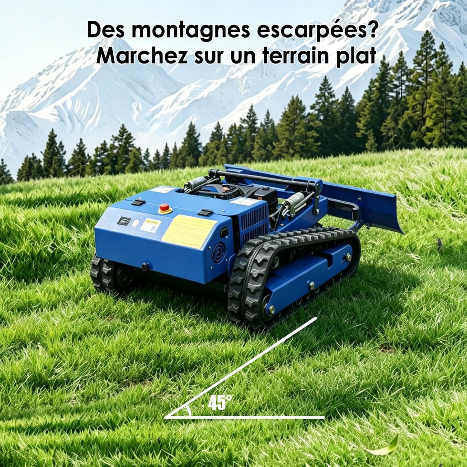 Tondeuse à gazon - 4 roues motrices - hybride électrique/huile, tout-terrain, télécommandée, compact