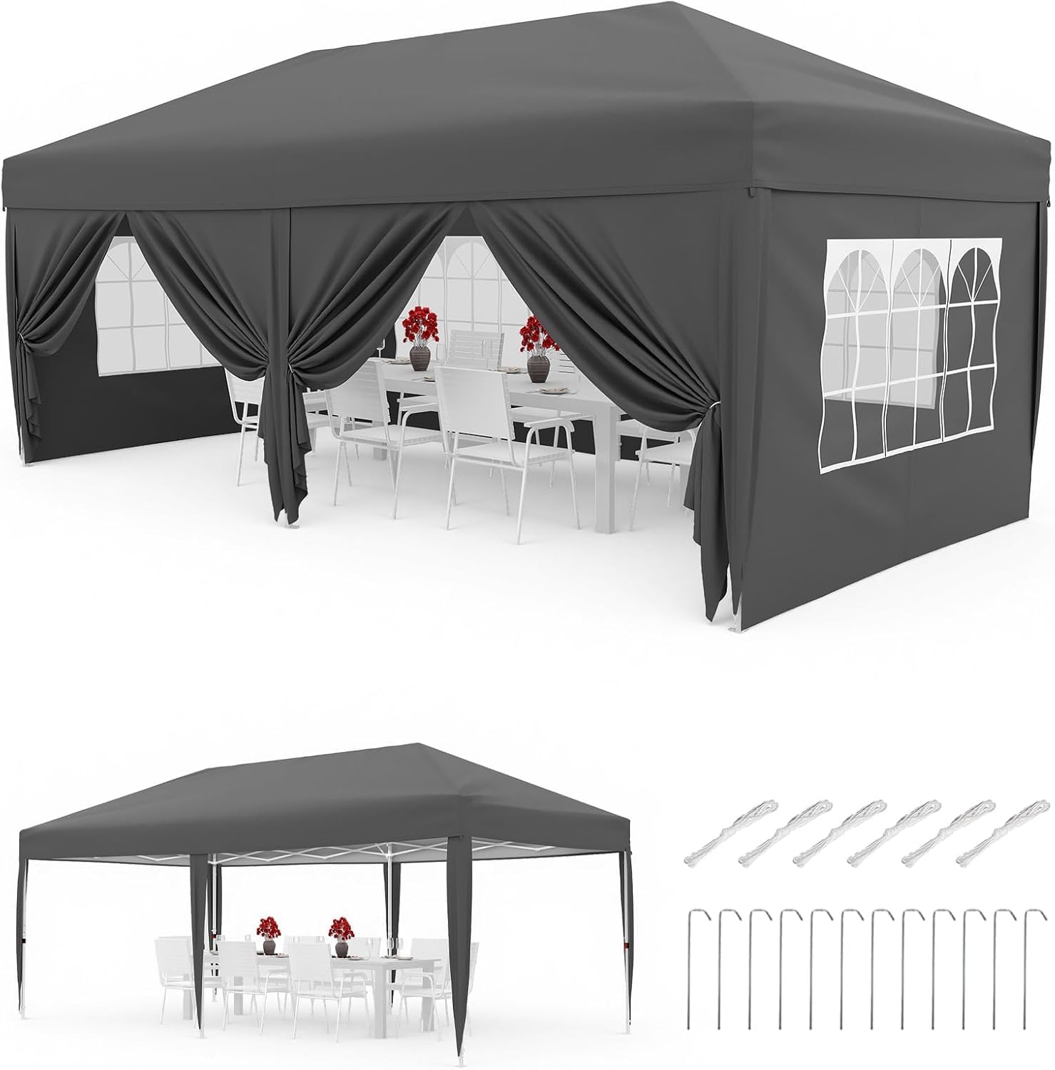Gravee - Tonnelle pliante série 3x6m - 3x6m - Imperméable et anti-UV, parois latérales, sac de transport
