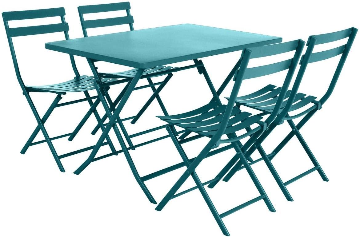 jardinite - Greensboro - 120x70cm - table pliante 4 places acier bleu