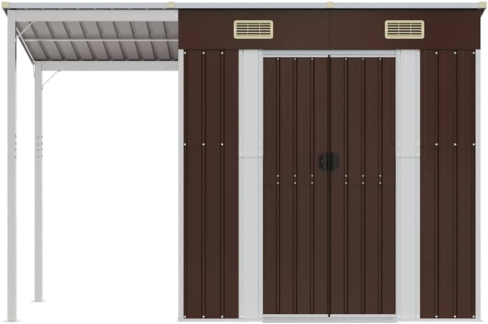 Abri de jardin avec toit prolongé marron 277x107x181 cm acier , Maison & jardin , Pelouses & jardins , Vie en extérieur , Structures extérieures , Cabanes & abris de jardin, Brun, (Poids 41.73KG)