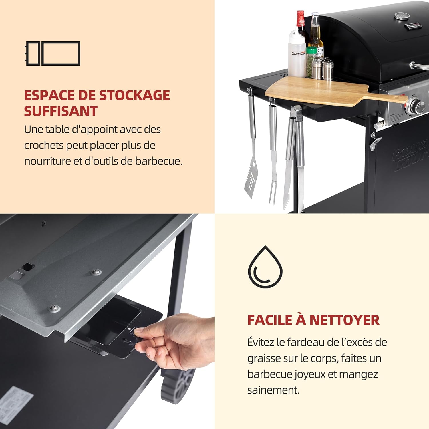 jardinite – BBQ Gaz 3 brûleurs – 9kW – chariot, capot, grilles, jardin