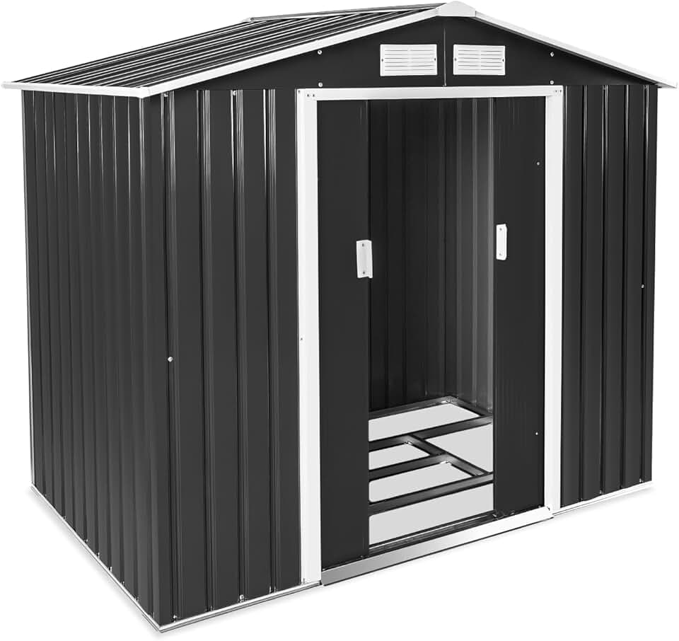Abri de jardin métal, 214x130x185cm, 4,2m³, double pente, fondation