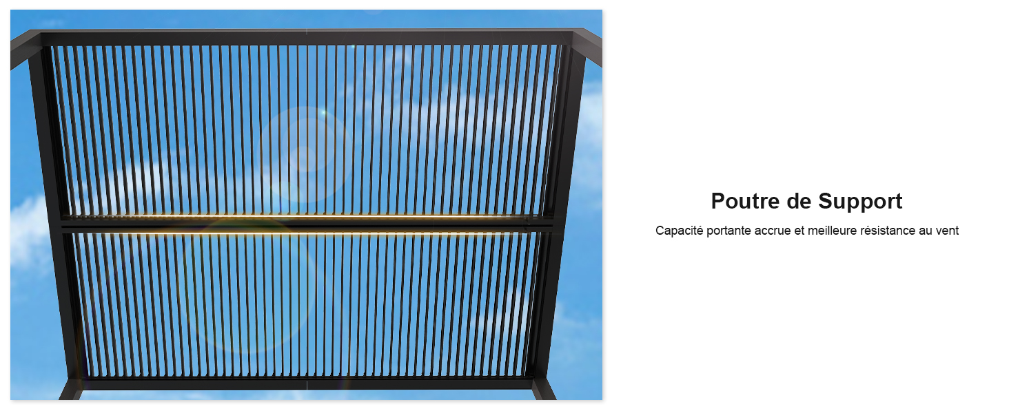 Structure en grille de support en métal noir avec barres parallèles horizontales, intitulée « Poutre de Support » montrant