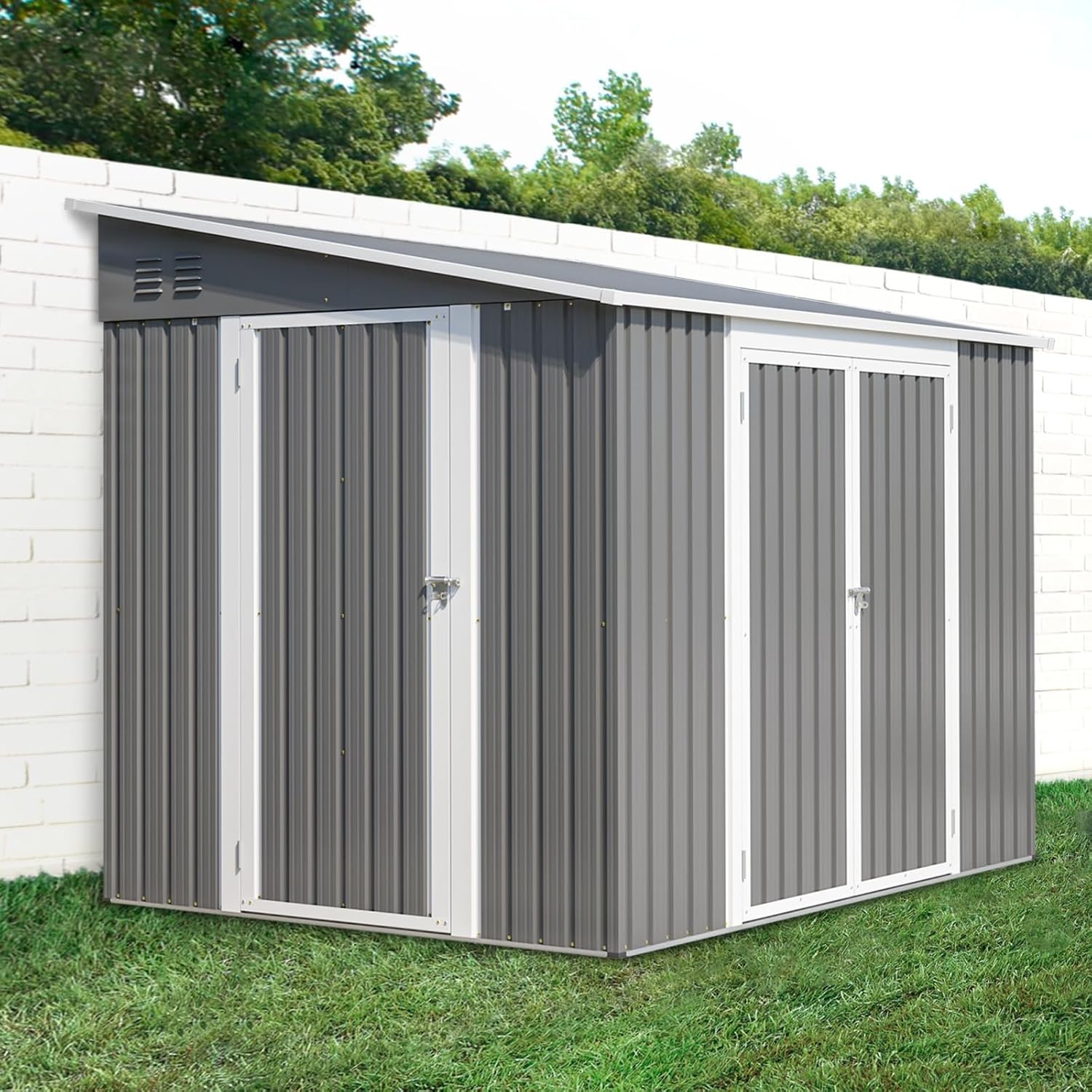 Abri de jardin métal galvanisé 6x8 FT, toit incliné, marron, spacieux