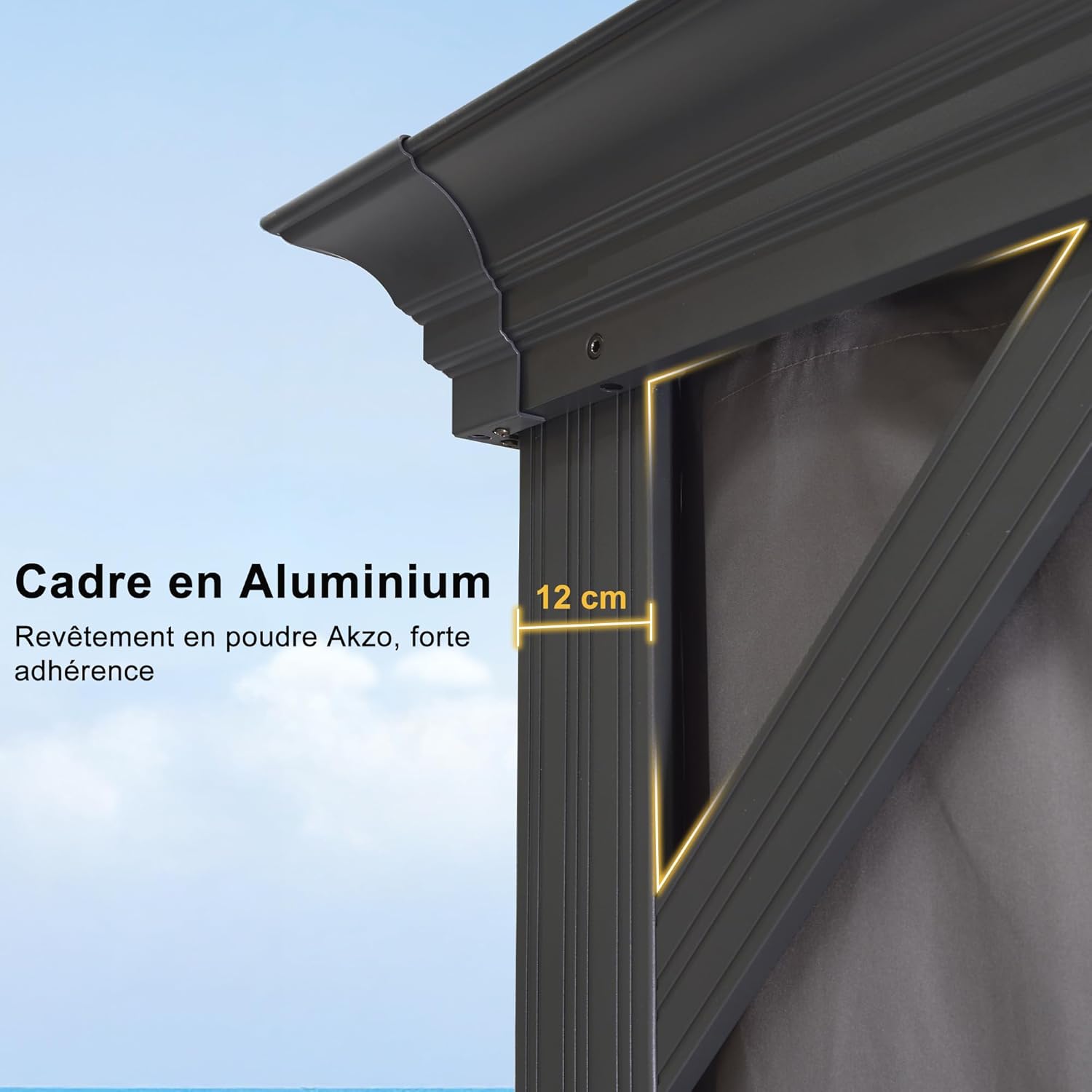 Pergolat double toit 5,2x4m rideaux moustiquaire acier