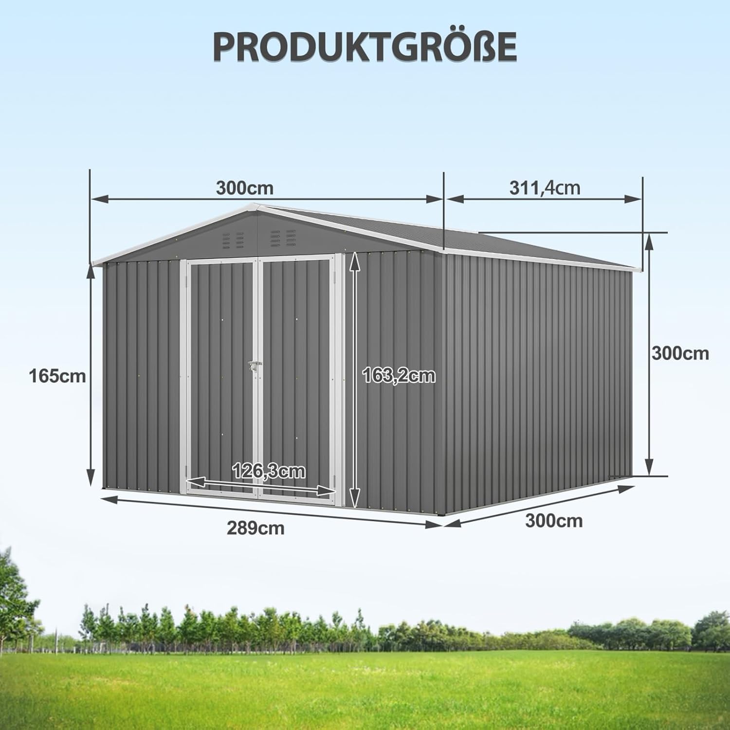 Abri de Jardin en Métal avec Cadre de Plancher, Coffre de Jardin en Acier Robuste, Cabanon de Jardin Extérieur Imperméable avec Portes Verrouillables, Gris (10x10 FT)