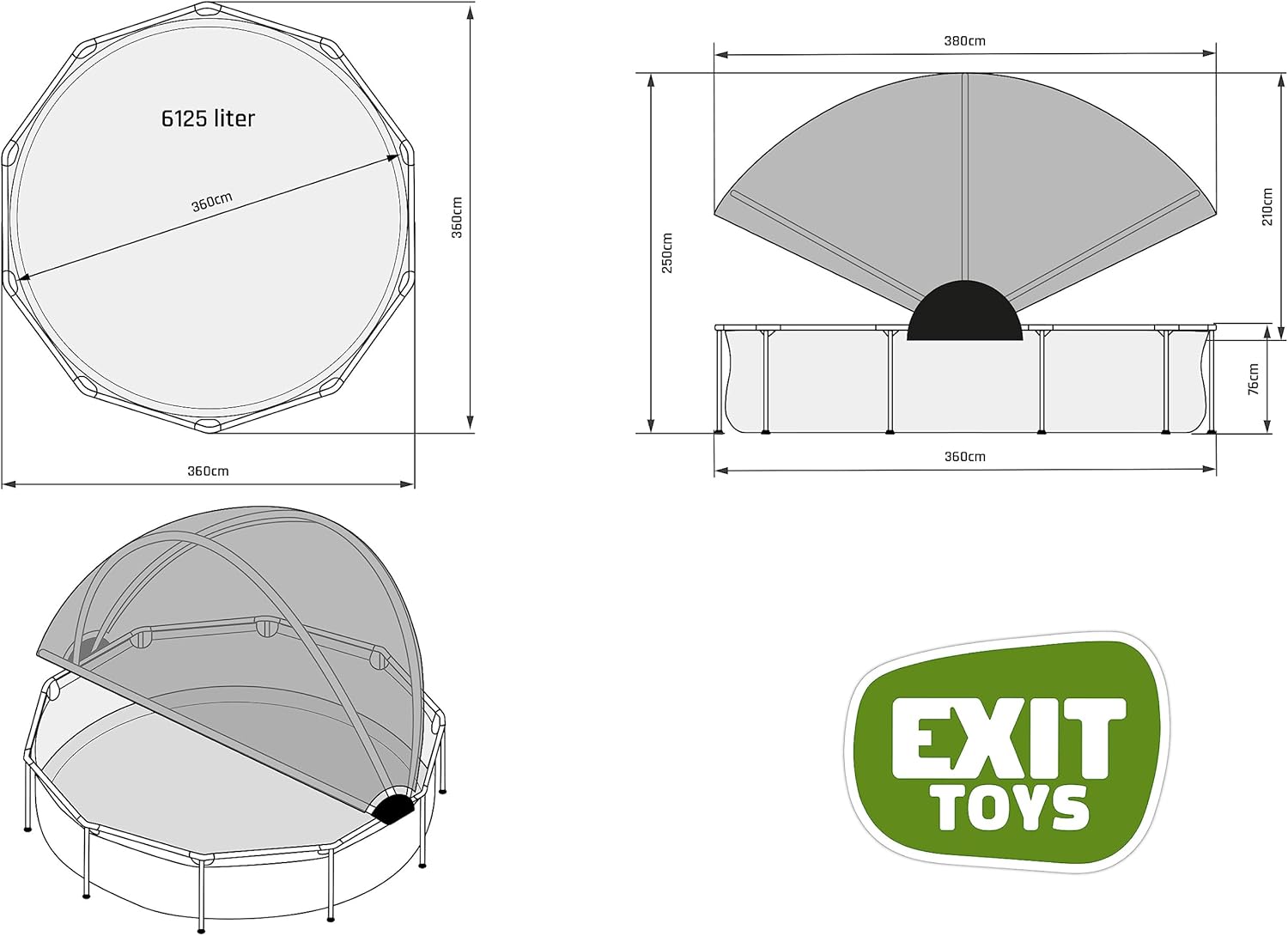 jardinite Piscine Lime avec Voile d'Ombrage - ø360x76cm - Piscine Hors Sol Ronde avec Pompe Filtrante à Cartouche - Protection Optimale Contre Les Rayons UV - Entrée Basse - Design Unique - Vert