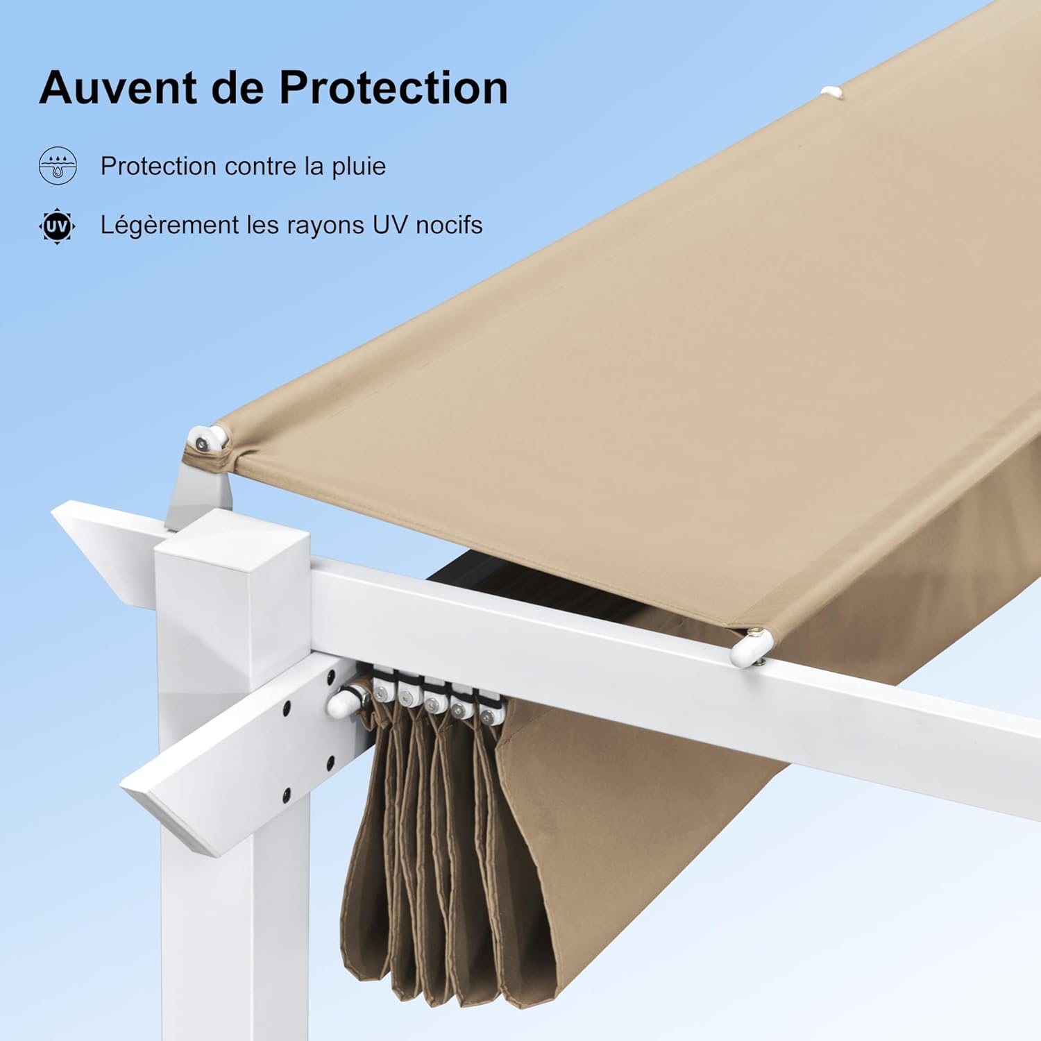 jardinite - Pergola aluminium - 4x3m - éclairage intégré, toit kaki