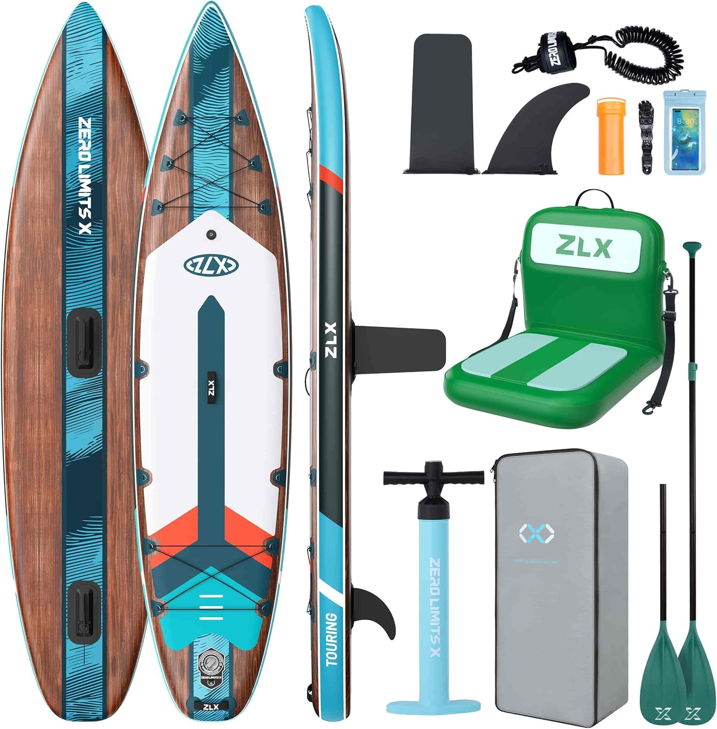 ZLX Planche de Paddle Gonflable Touring 350cm avec Siège Kayak | Sup Rapide et Stable Longue Distance, Charge 180kg, Stand Up Paddle Board Exploration