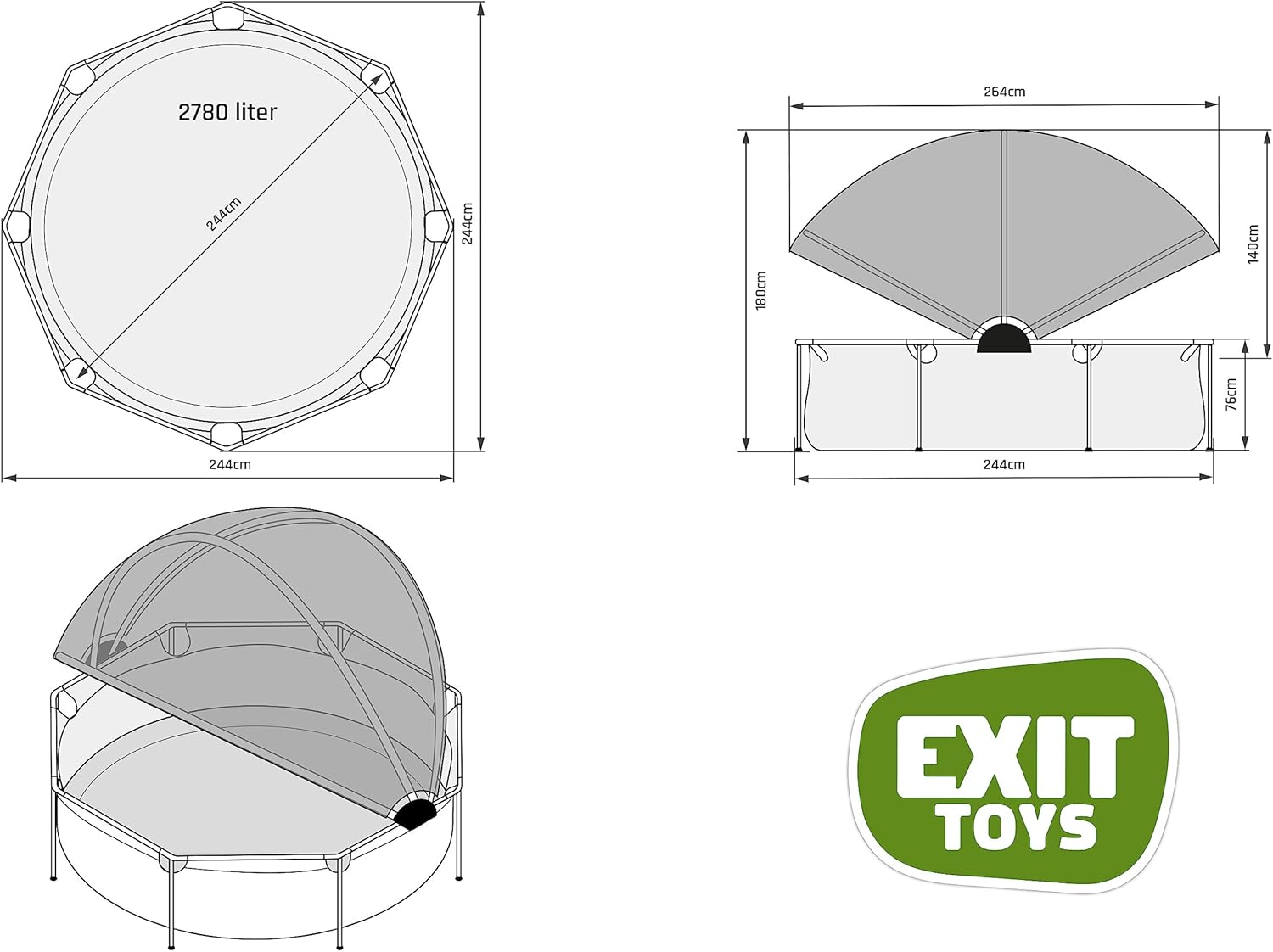 jardinite Piscine Lime avec Voile d'Ombrage - ø244x76cm - Piscine Hors Sol Ronde avec Pompe Filtrante à Cartouche - Protection Optimale Contre Les Rayons UV - Entrée Basse - Design Unique - Vert