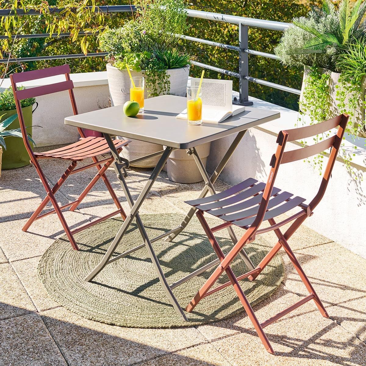 jardinite - Greensboro série - 2 places - acier antirouille renforcé - table carrée pliante