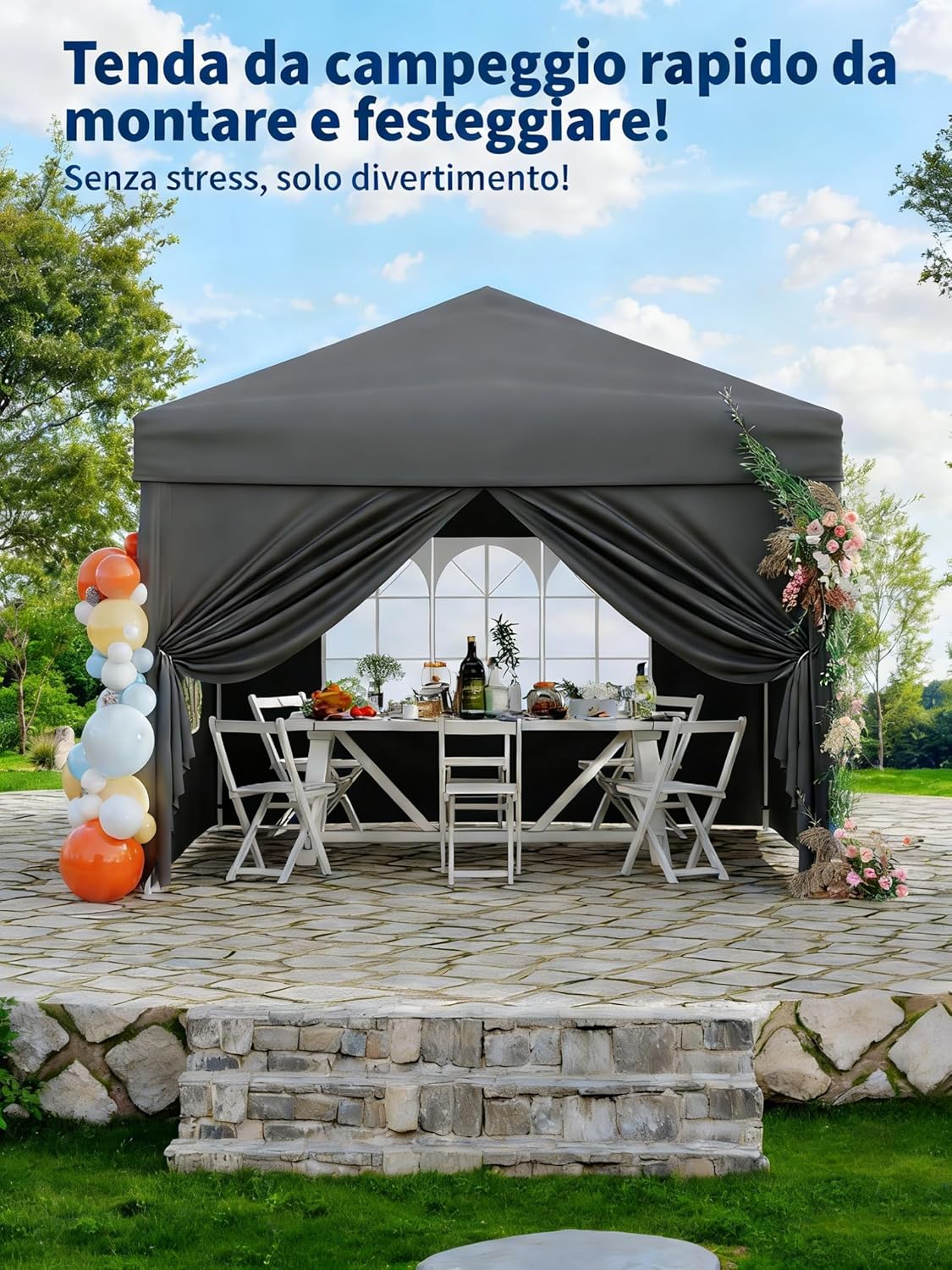 Gravee - tonnelle pliante jardin - 3x3m - imperméable, anti-UV, parois, sac