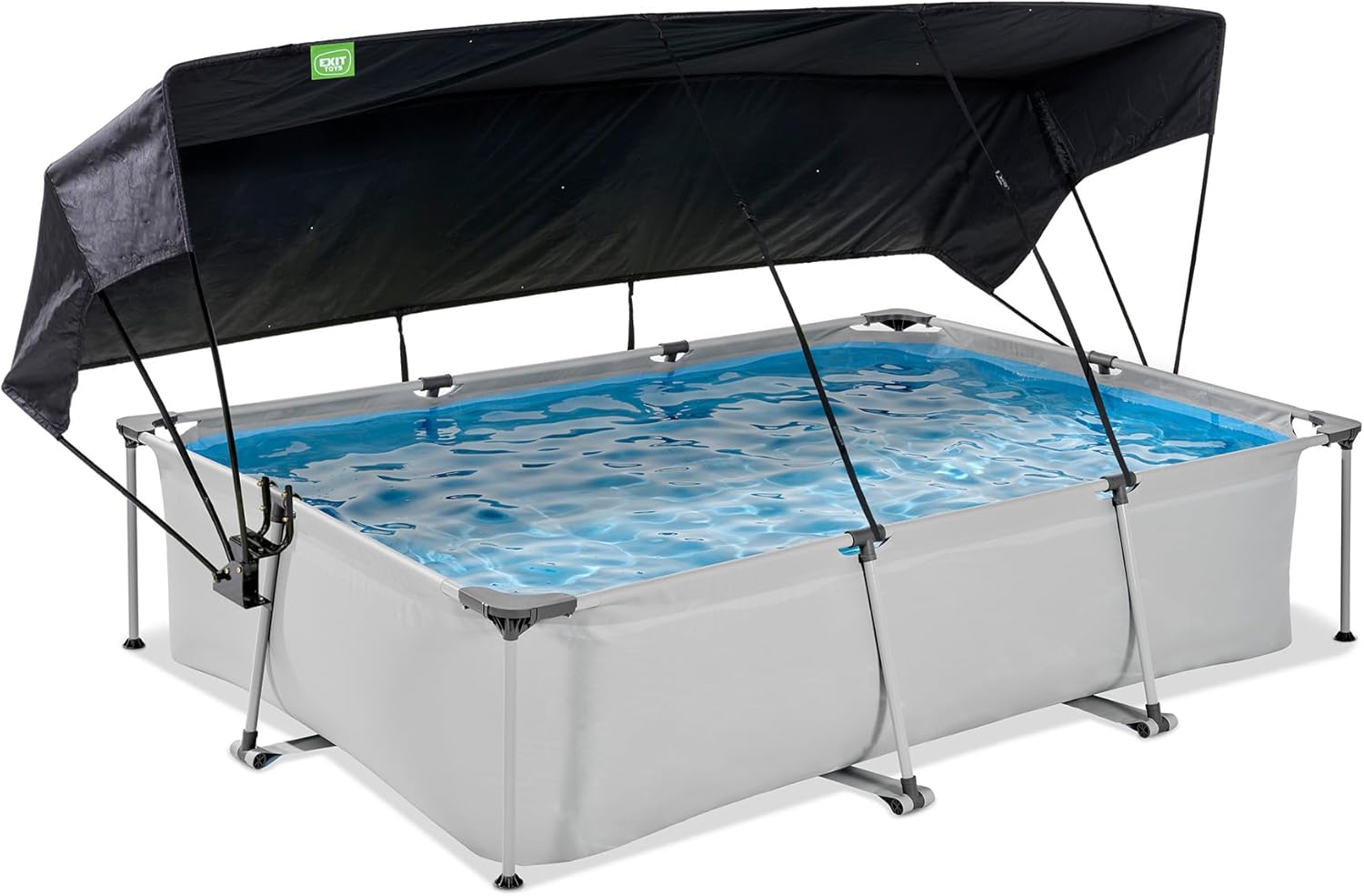 jardinite Piscine Soft Grey avec Voile d'Ombrage - 300x200x65cm - Piscine Hors Sol Rectangulaire avec Pompe Filtrante à Cartouche - Protection Optimale Contre Les Rayons UV - Entrée Basse - Gris