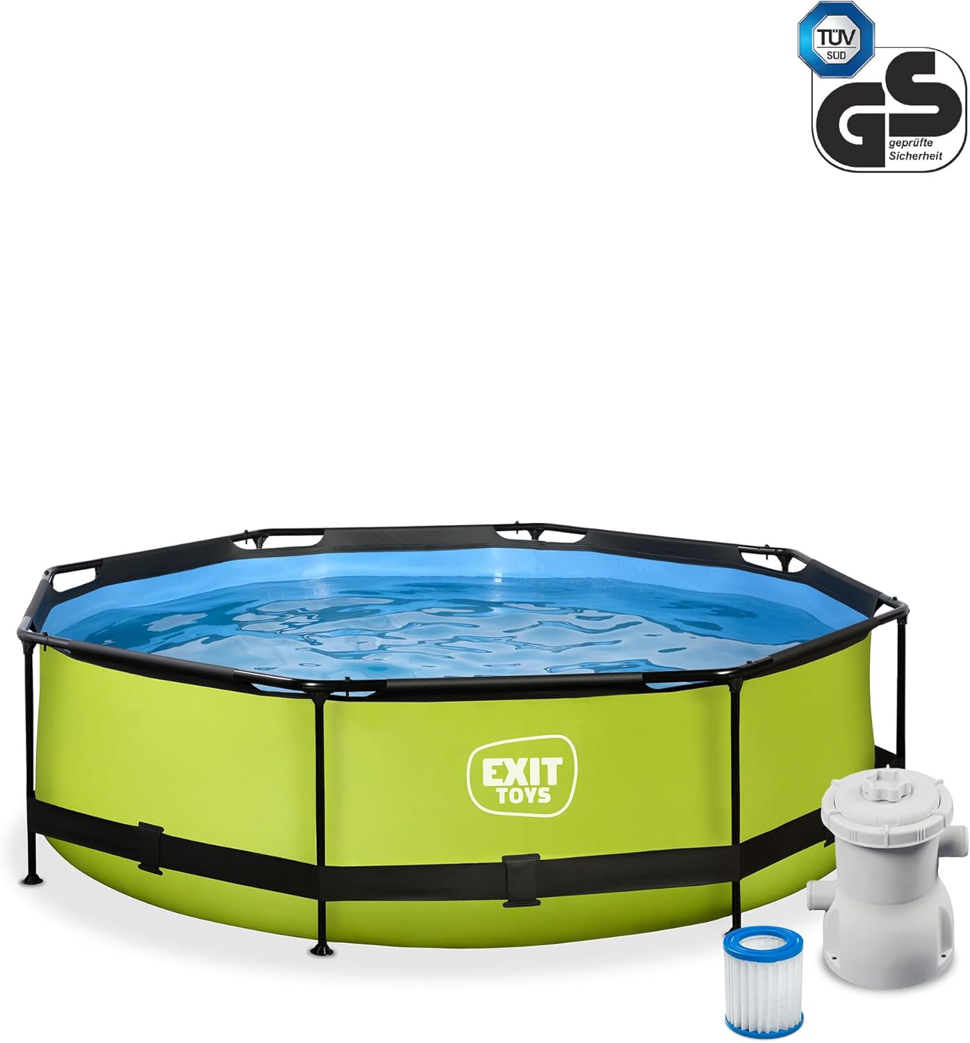 jardinite - Piscine Tubulaire Lime - 300x76cm - Pompe filtrante, entrée basse, cadre stable, vert