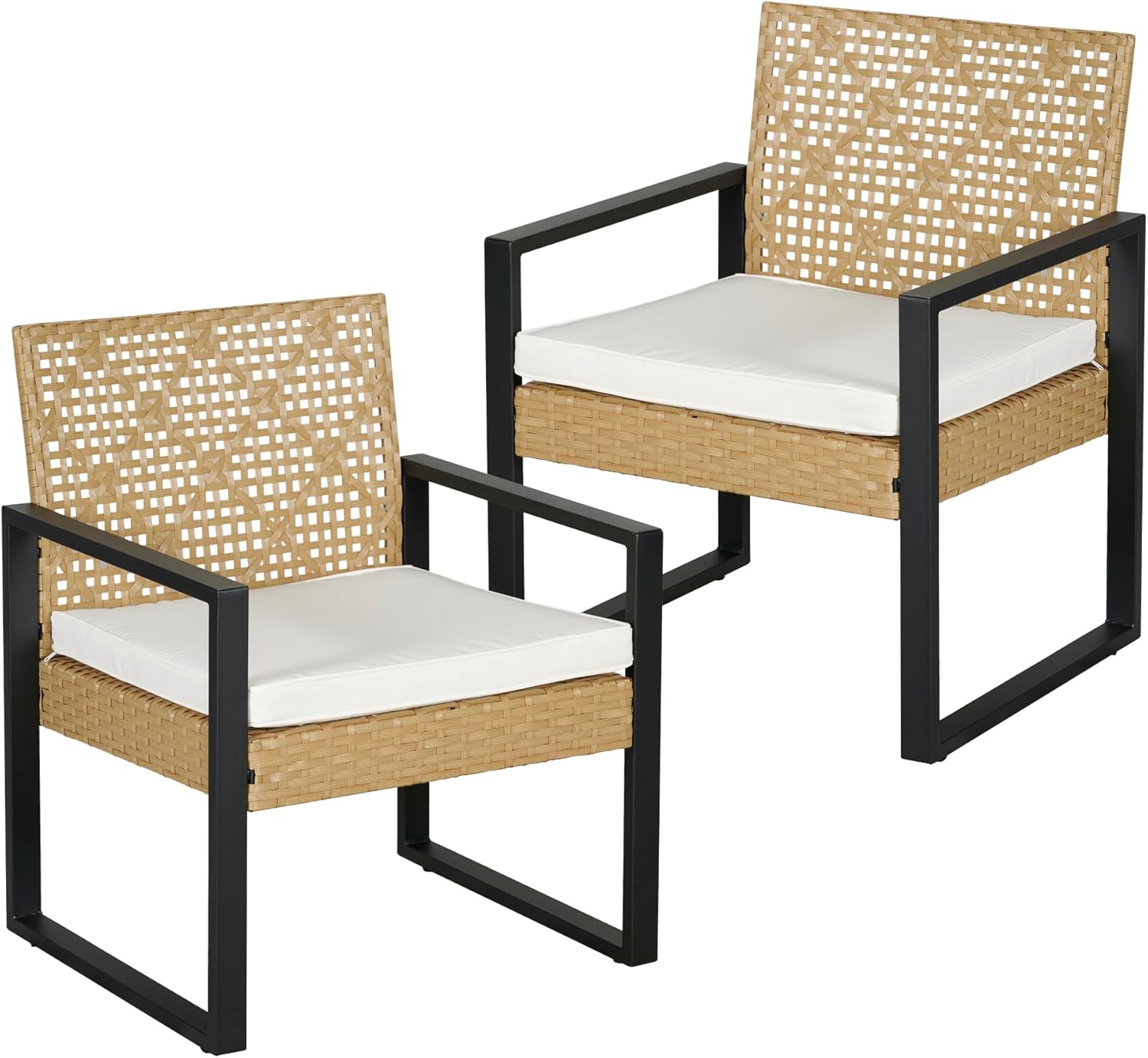 jardinite - Salon de jardin 4 pièces, acier/acacia, 2 chaises + banc, beige/naturel