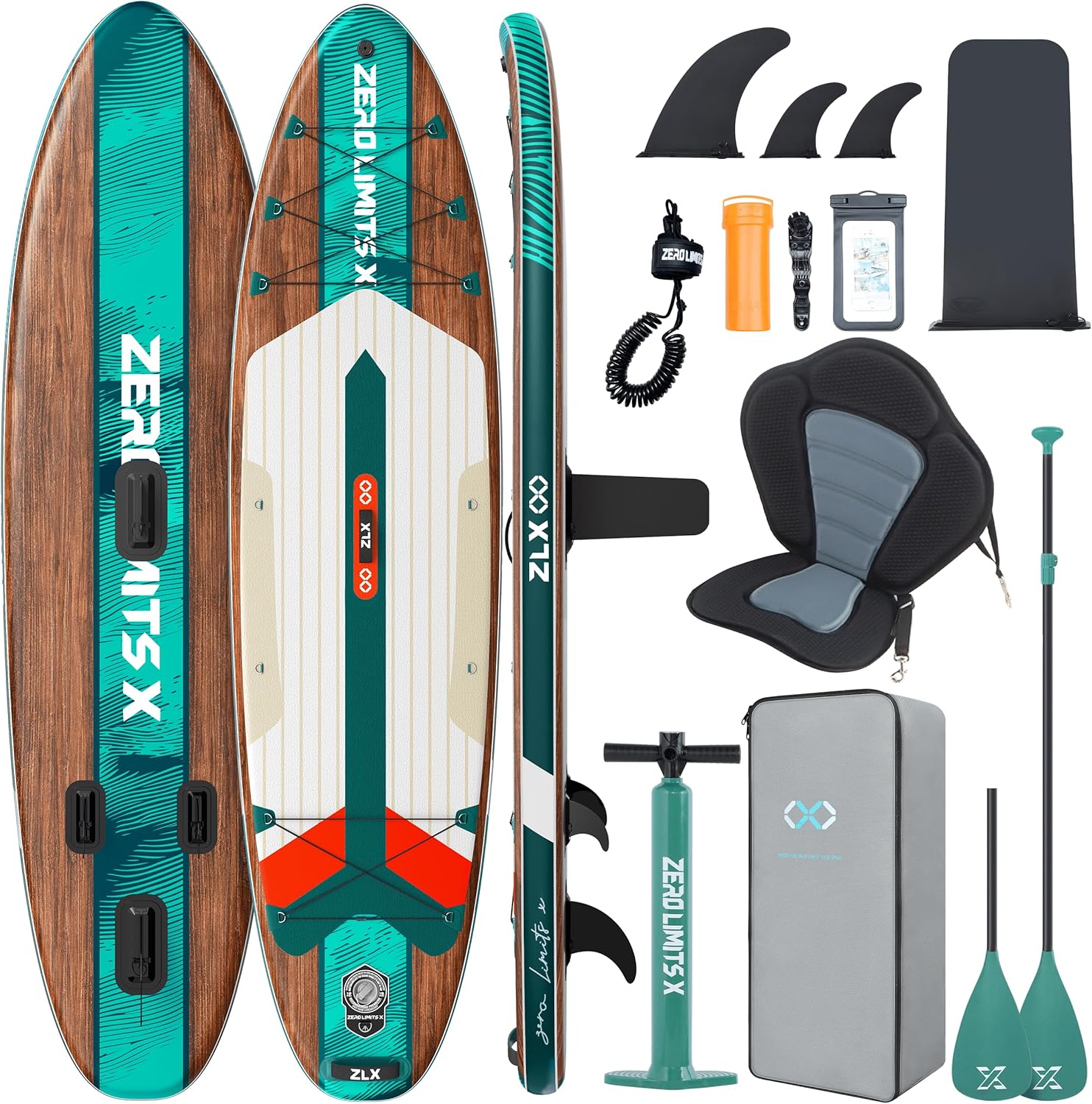 ZLX Paddle Gonflable Adulte 2 Places 320 x 84cm, Stand Up Paddle avec Siège Kayak, Planche Sup Complète avec Accessoires, pour Débutants et Tous Niveaux