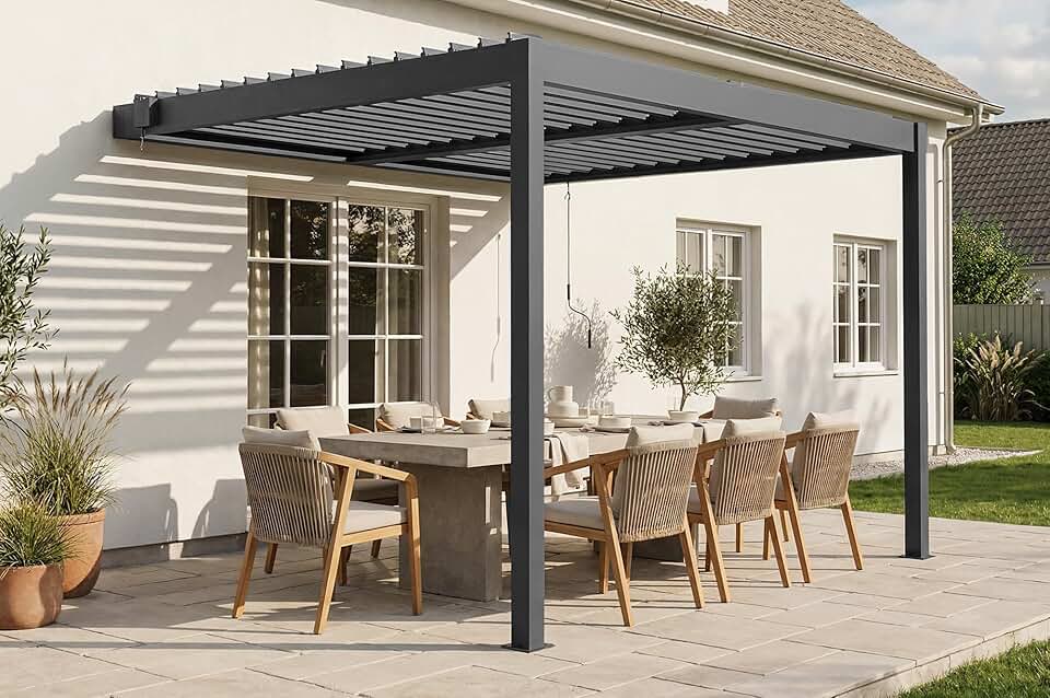 jardinite - Pergola Piana 3x2,5m alu gris, persienne brise-vue
