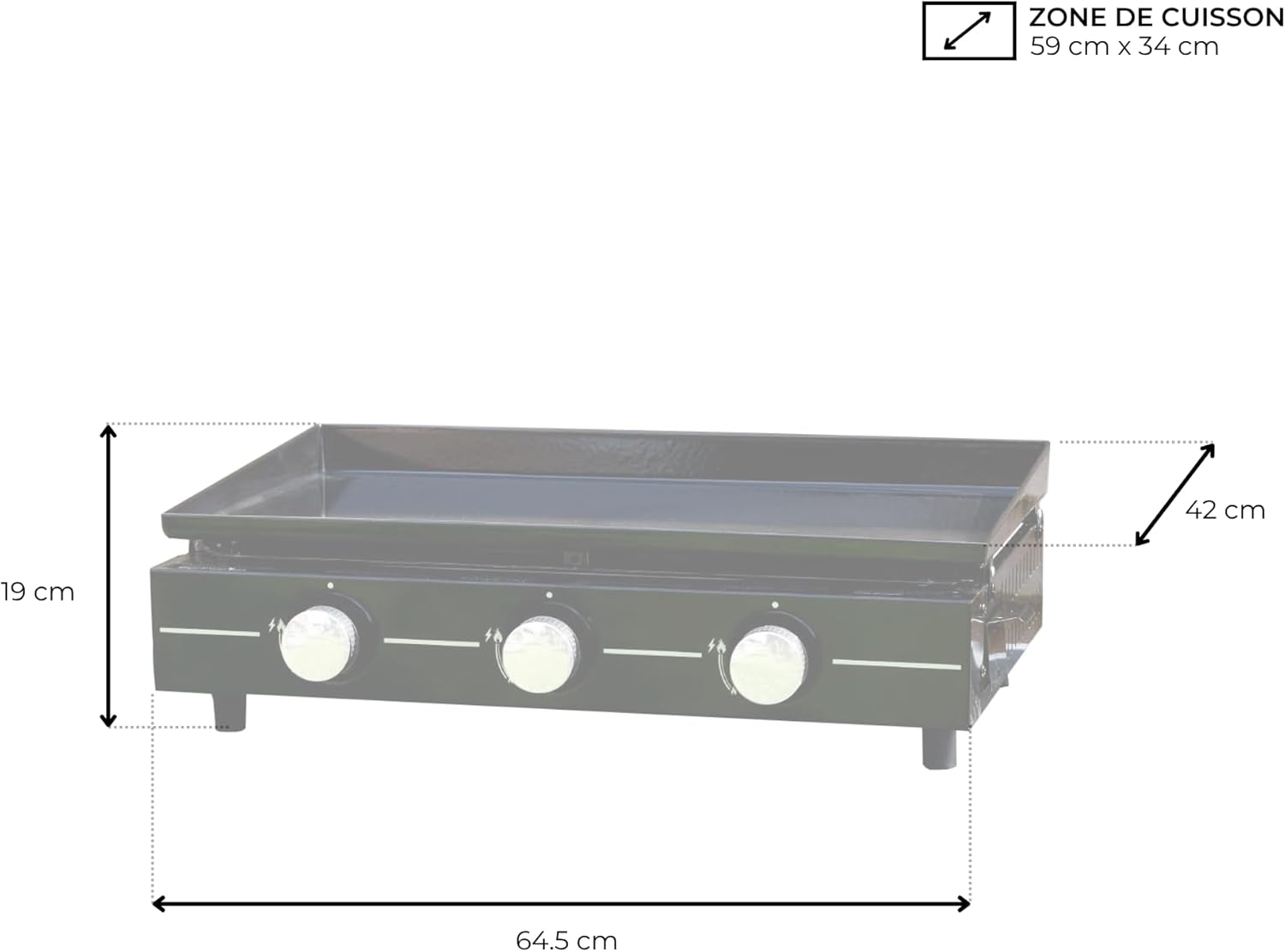Cook’in Garden - plancha gaz 3 brûleurs, acier émaillé, 10 pers, bac amovible