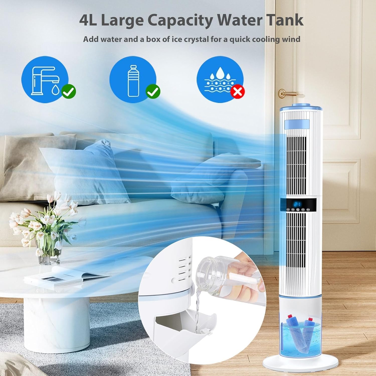 Climatiseur Mobile Silencieux Portable Rafraîchisseur d'air 360° Oscillation, Sortie d'air Double, 24H Minuteries, 65W, 4 Modes et 3 Vitesses avec Télécommande pour Chambre, Bureau, Cuisine