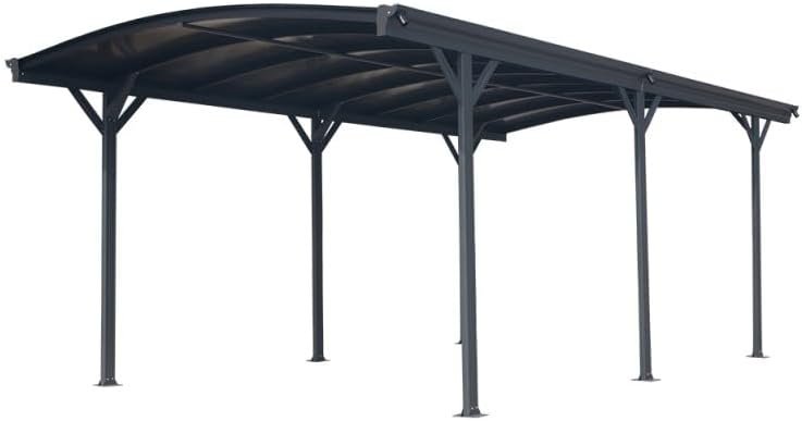 Carport autoportant - aluminium/polycarbonate - 17,28m² - anti-UV, gris, gouttières