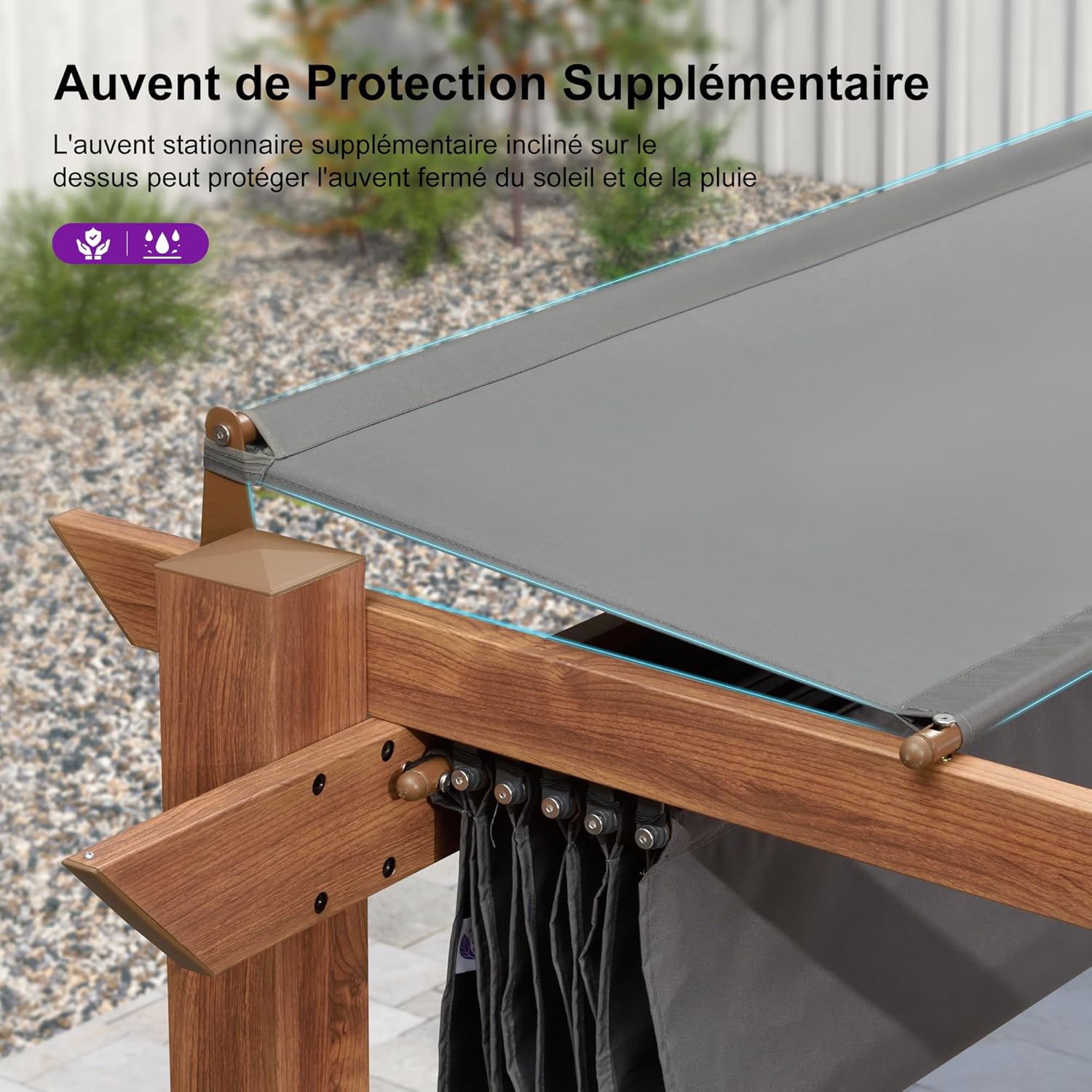 jardinite - Pergola aluminium - 4x3m - toile rétractable, teck, imperméable