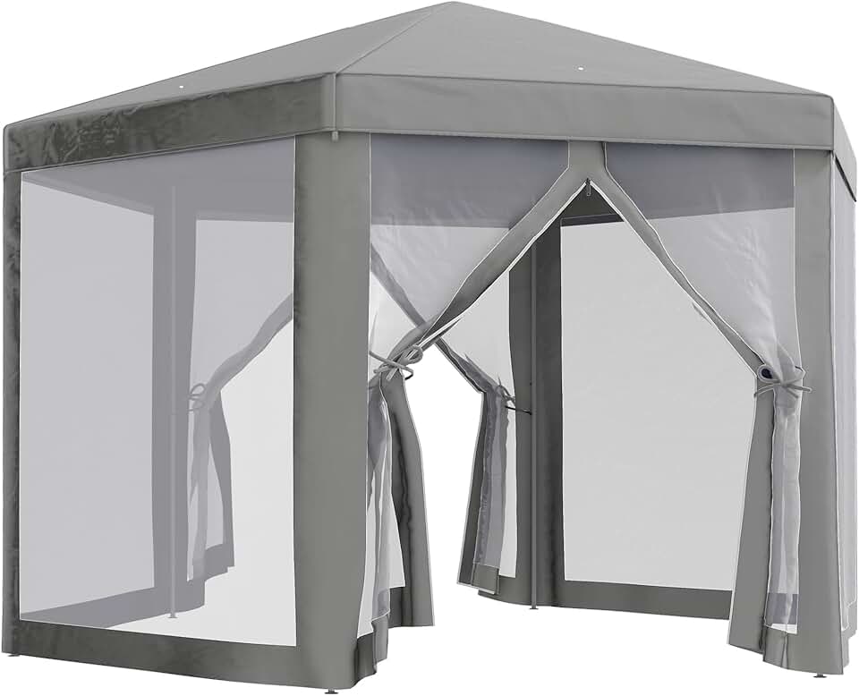 jardinite - Tonnelle hexagonale Cosy, métal et polyester, gris, 3,5m