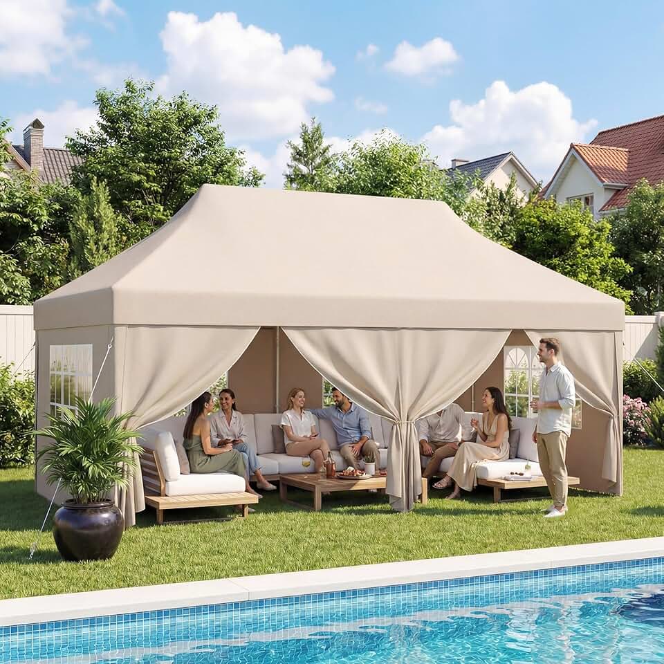 jardinite - tonnelle pliante série 3x6 - réglable, tissu Oxford imperméable, beige