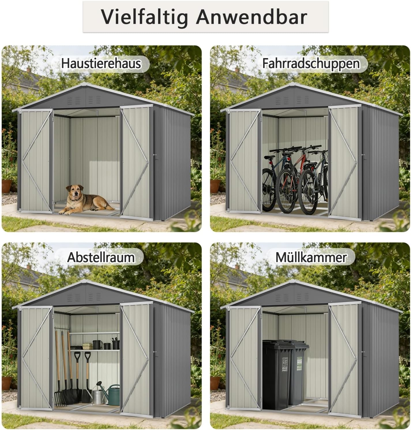 Abri de Jardin Métal Galvanisé avec Fondation, Cabane de Jardin Extérieur Résistant aux Intempéries, Cabanon de Rangement Spacieux, Toit Incliné Anti-Pluie, Marron (8x6 FT)