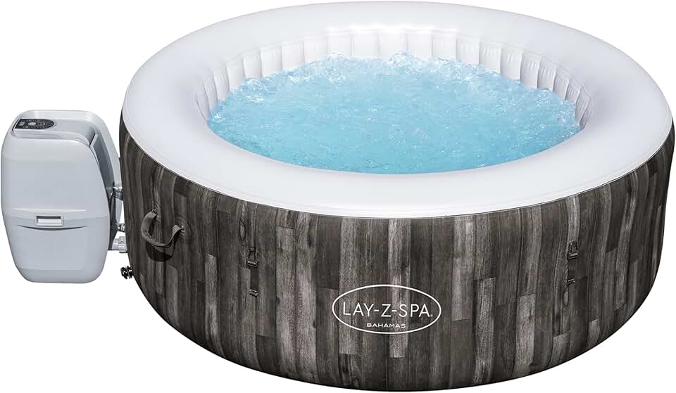 Spa Gonflable Rond jardinite® Bahamas Airjet Motif Bois 2 à 4 Personnes, 180 x 66 cm