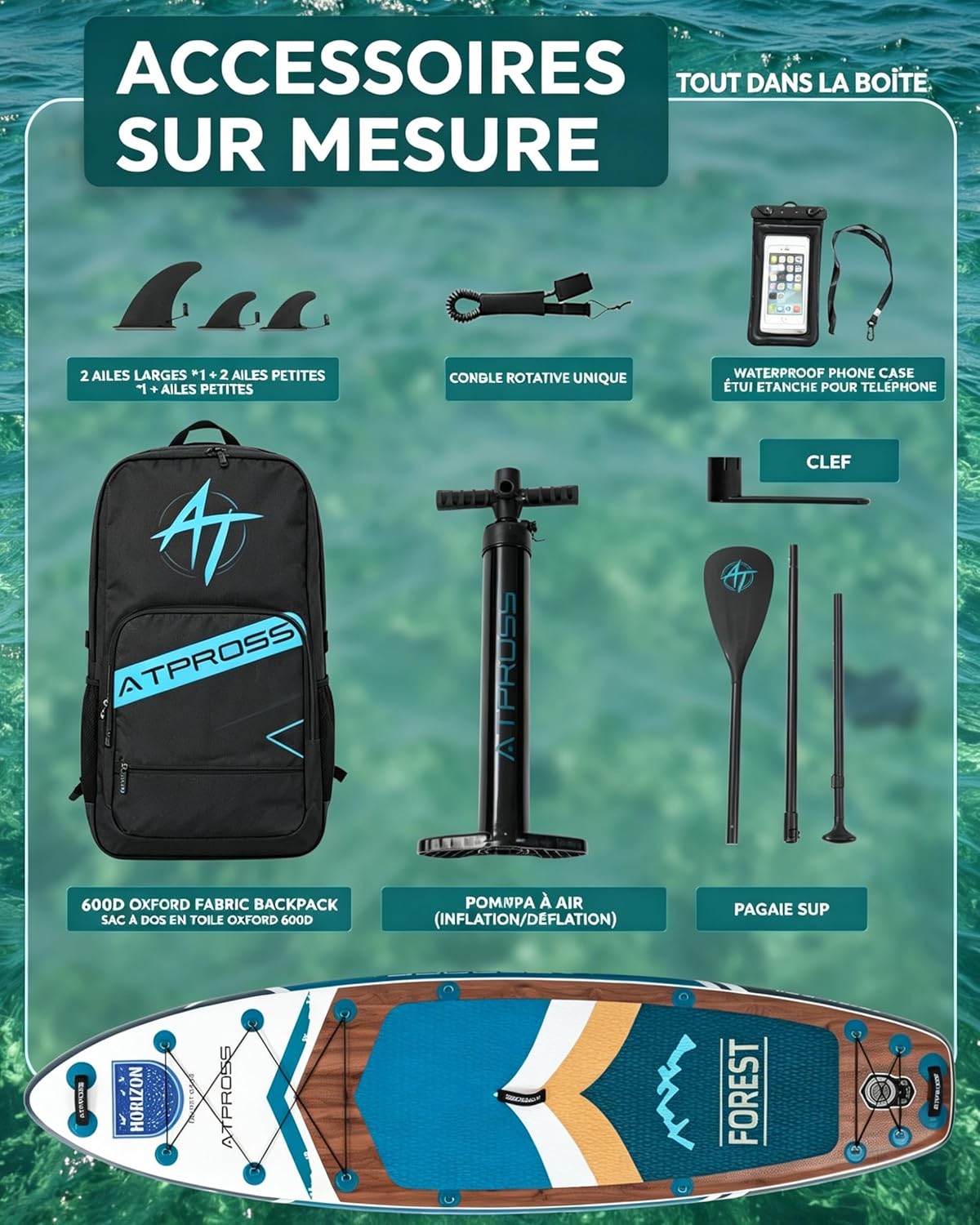 Stand Up Paddle Gonflable Adulte avec Siège Kayak & Accessoires, 320x84cm Planche de Sup Extra Large pour 2 Personnes, Charge 200kg, Kayak Gonflable 2 Places Stable et Antidérapant pour Surf