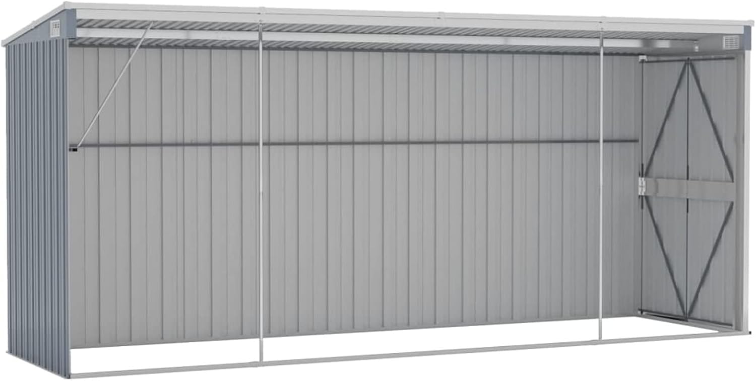 Abri de jardin mural acier galvanisé gris 118x382x178 cm, robuste